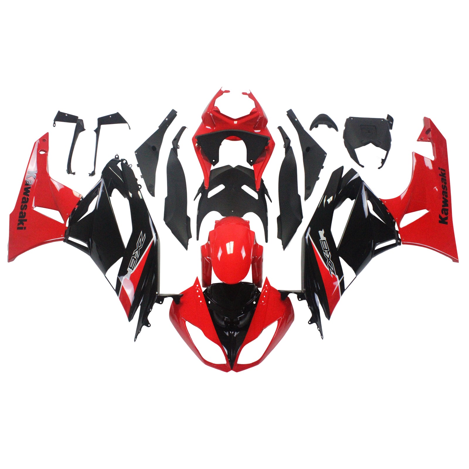 Amotopart Kawasaki 2009-2012 ZX6R 636 Kit de carenado rojo mezclado negro