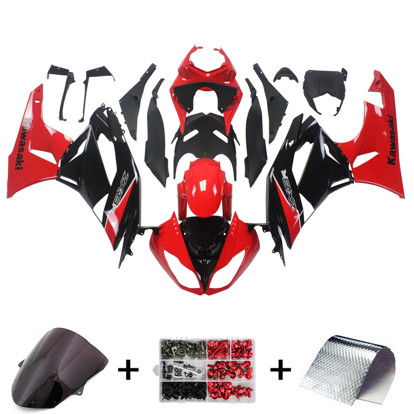 Amotopart Kawasaki 2009-2012 ZX6R 636 Kit carena rosso mix nero