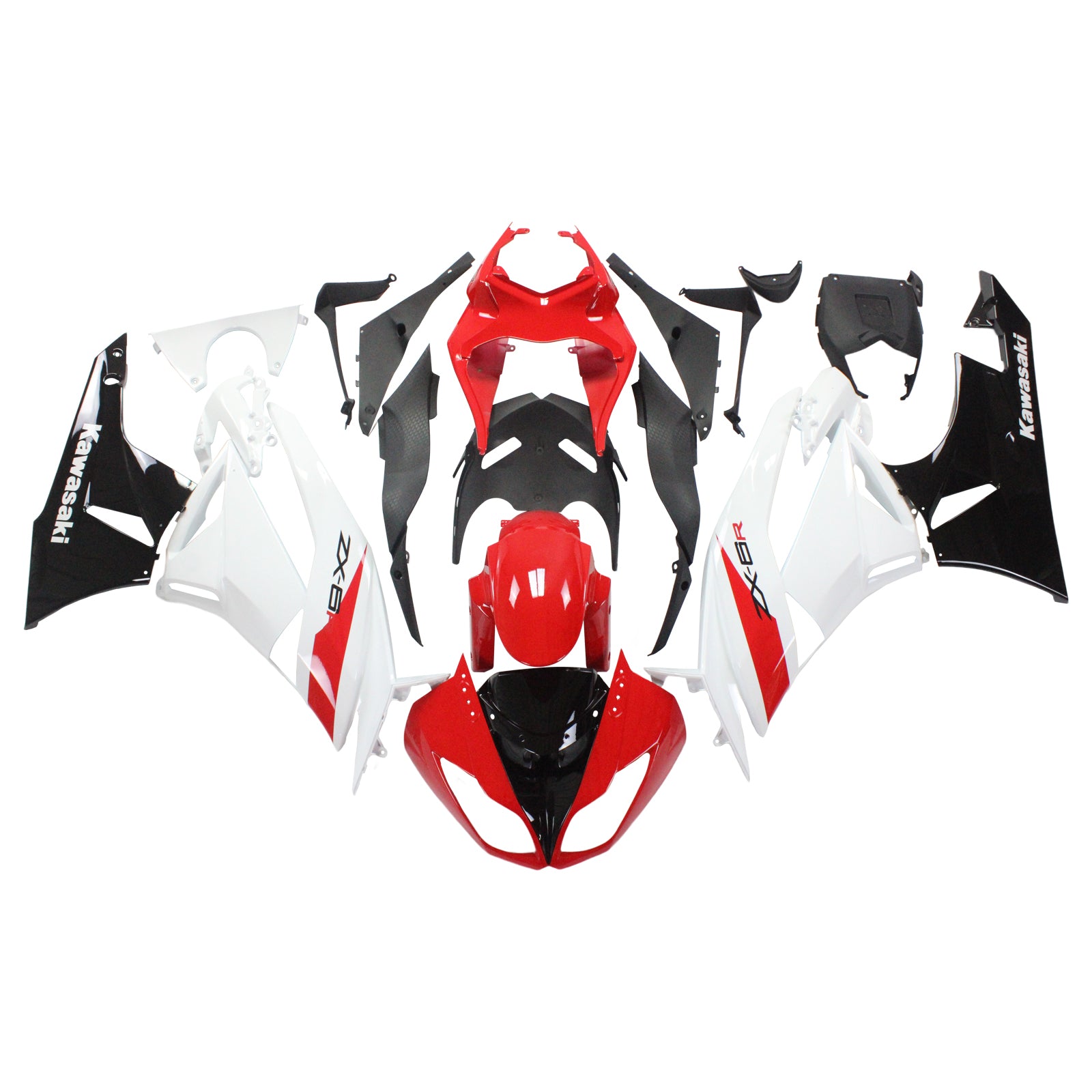 Amotopart Kawasaki 2009–2012 ZX6R 636 Weiß Rot Schwarz Verkleidungsset