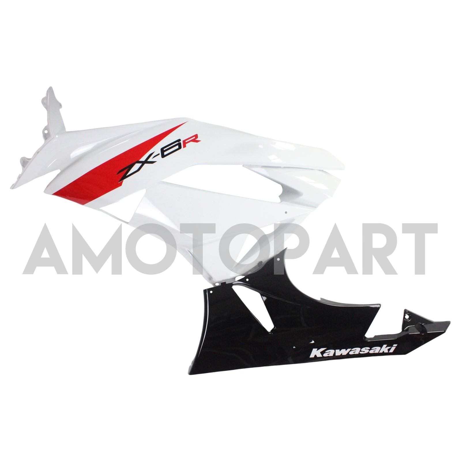 Amotopart Kawasaki 2009-2012 ZX6R 636 White Red Black Fairing Kit