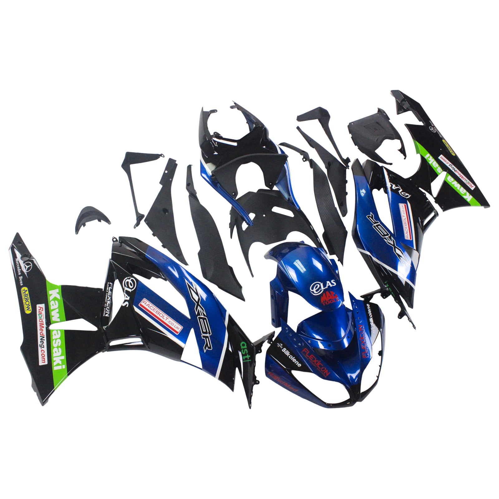 Amotopart Kawasaki 2009–2012 ZX6R 636 Blue Mix Black Verkleidungsset