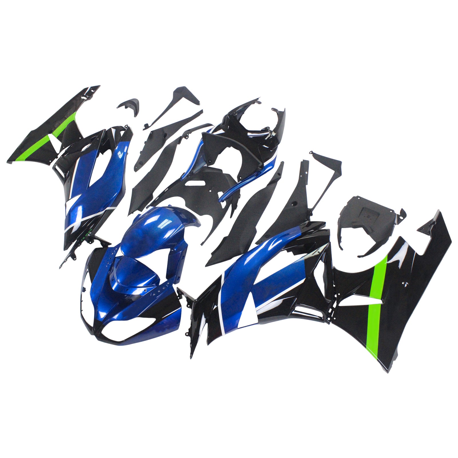 Amotopart Kawasaki 2009-2012 ZX6R 636 Kit de carenado azul mezclado negro
