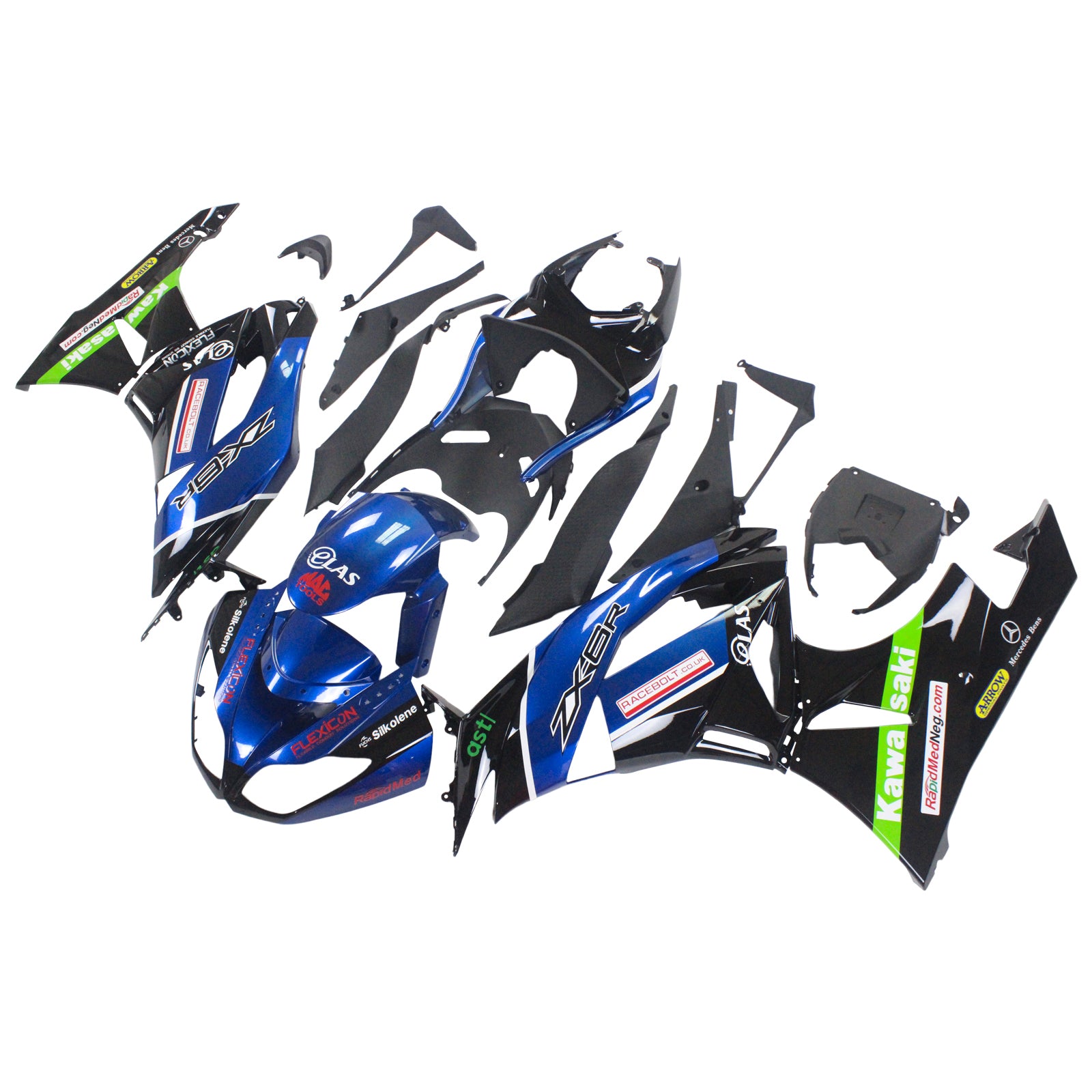 Amotopart Kawasaki 2009–2012 ZX6R 636 Blue Mix Black Verkleidungsset