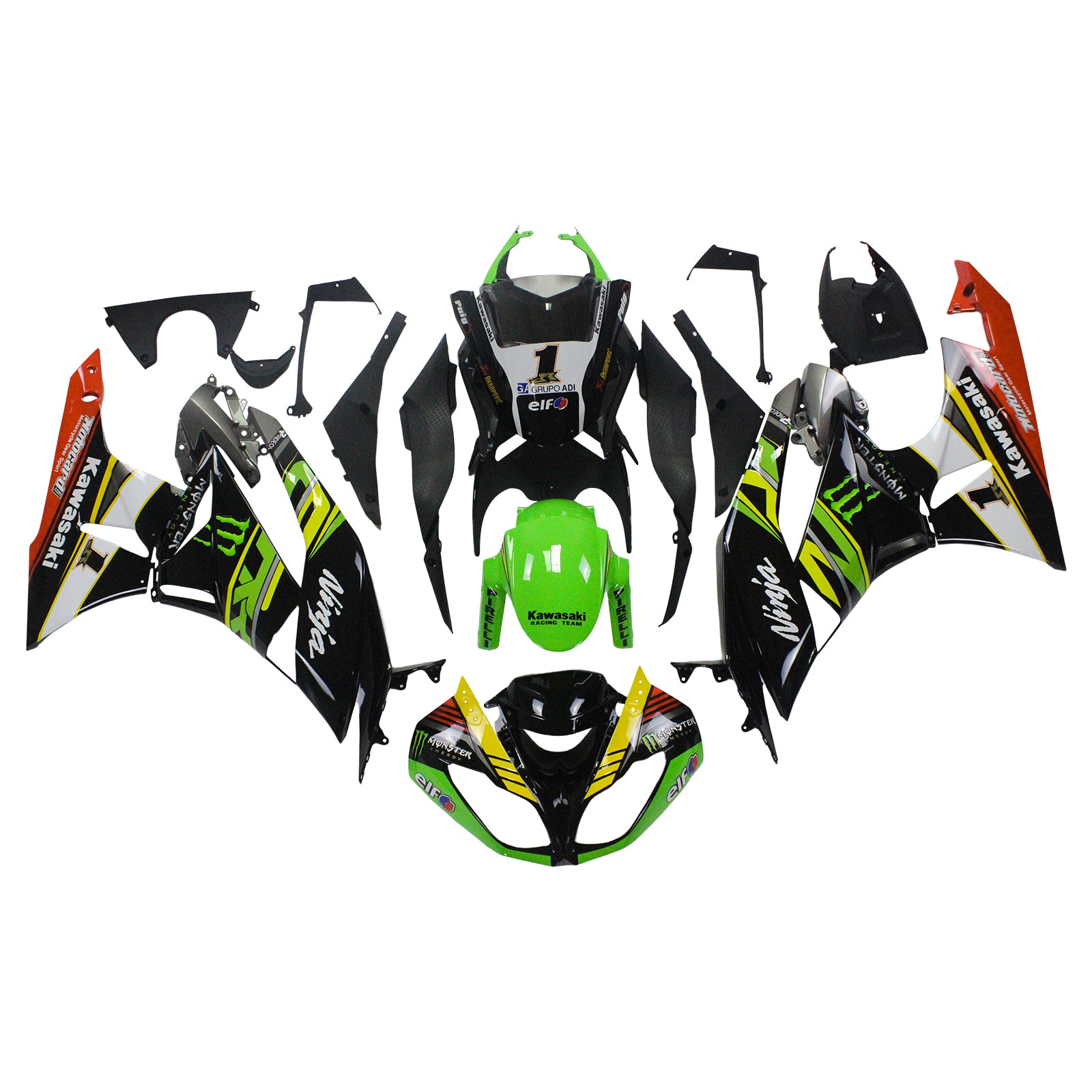 Amotopart Kawasaki 2009-2012 ZX6R 636 Kit de carenado de garra verde negro