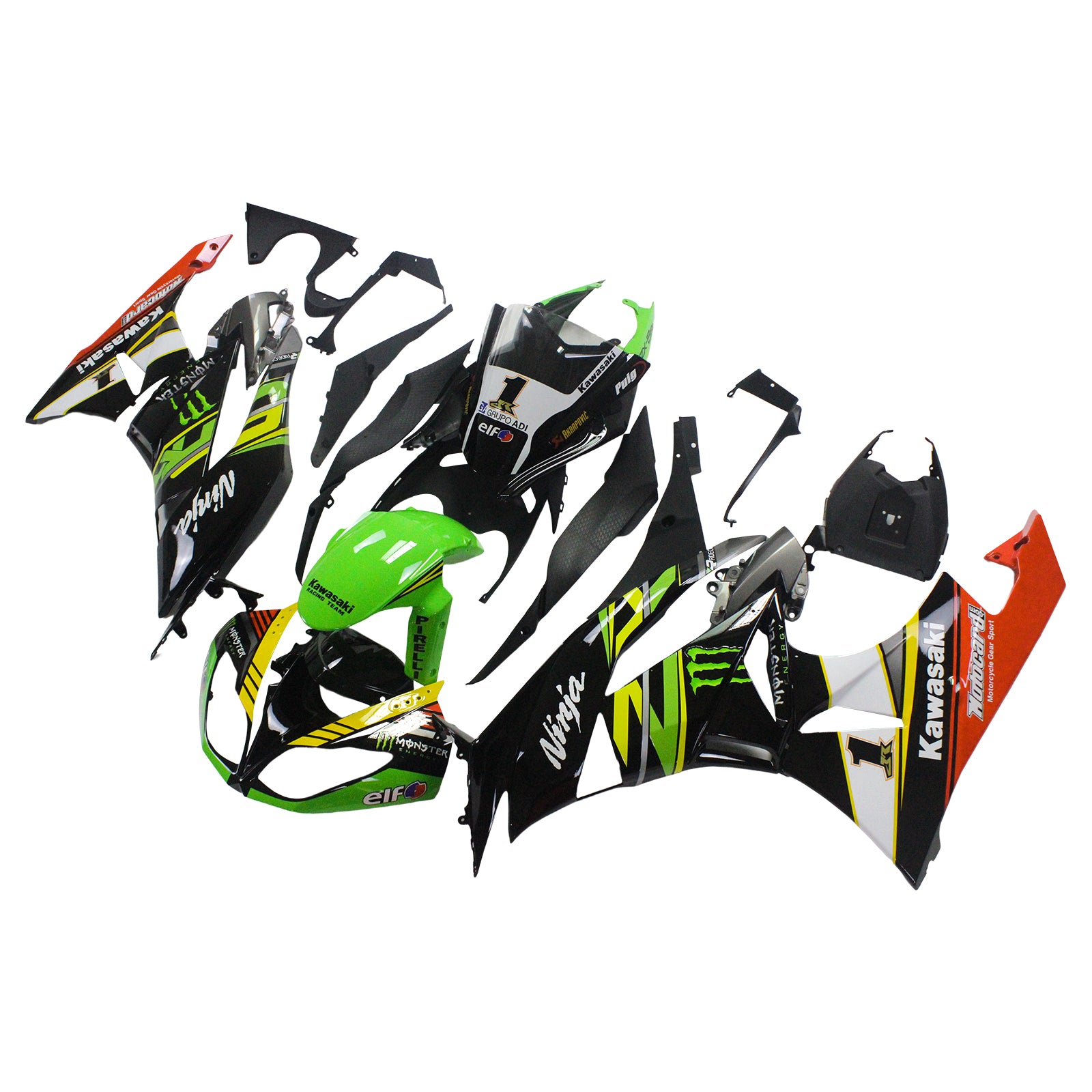 Amotopart Kawasaki 2009-2012 ZX6R 636 Black Green Claw Fairing Kit