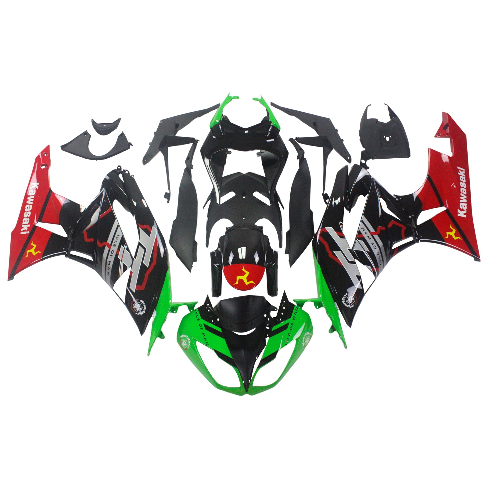 Amotopart Kawasaki 2009-2012 ZX6R 636 Kit de carenado verde rojo negro