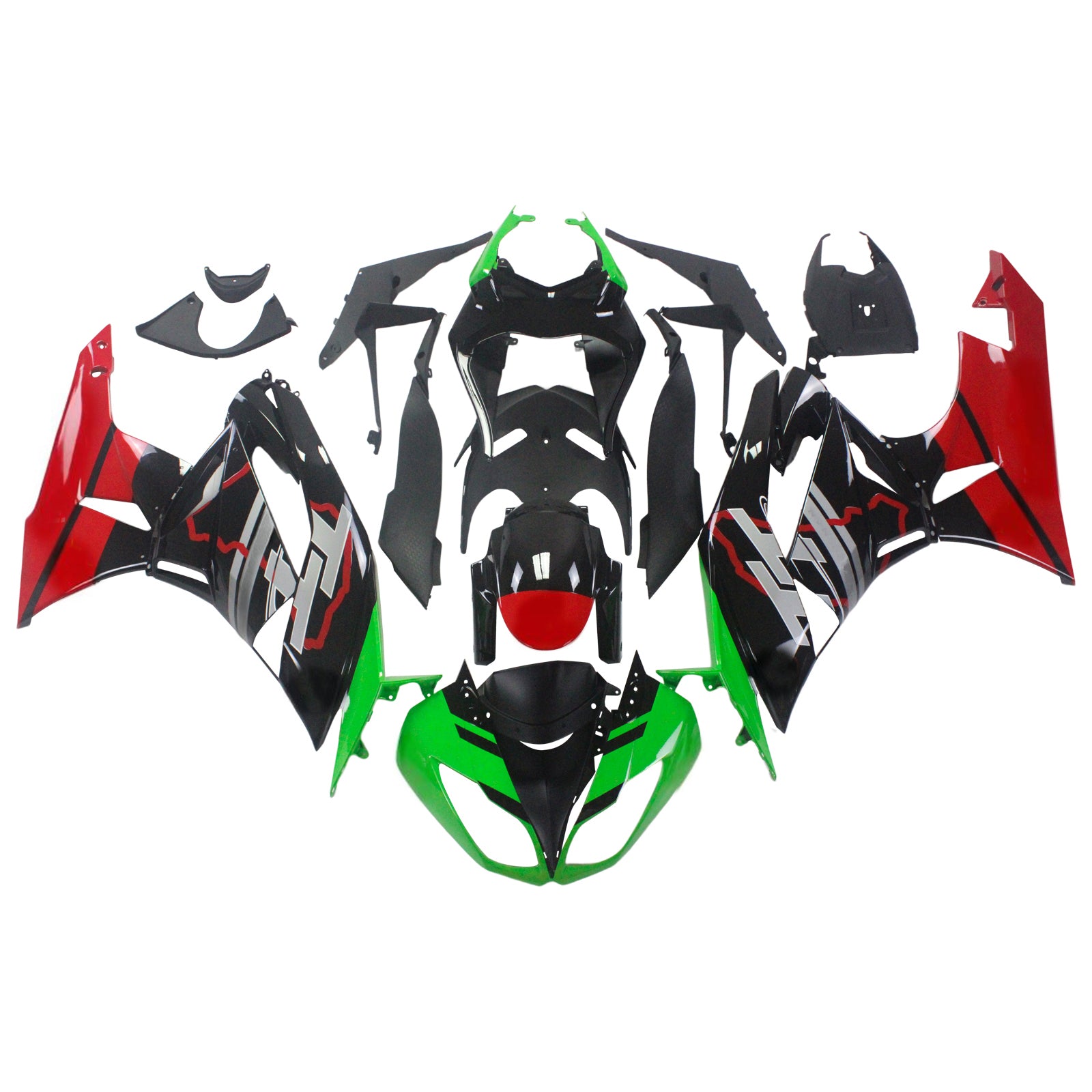 Amotopart Kawasaki 2009-2012 ZX6R 636 Green Red Black Fairing Kit