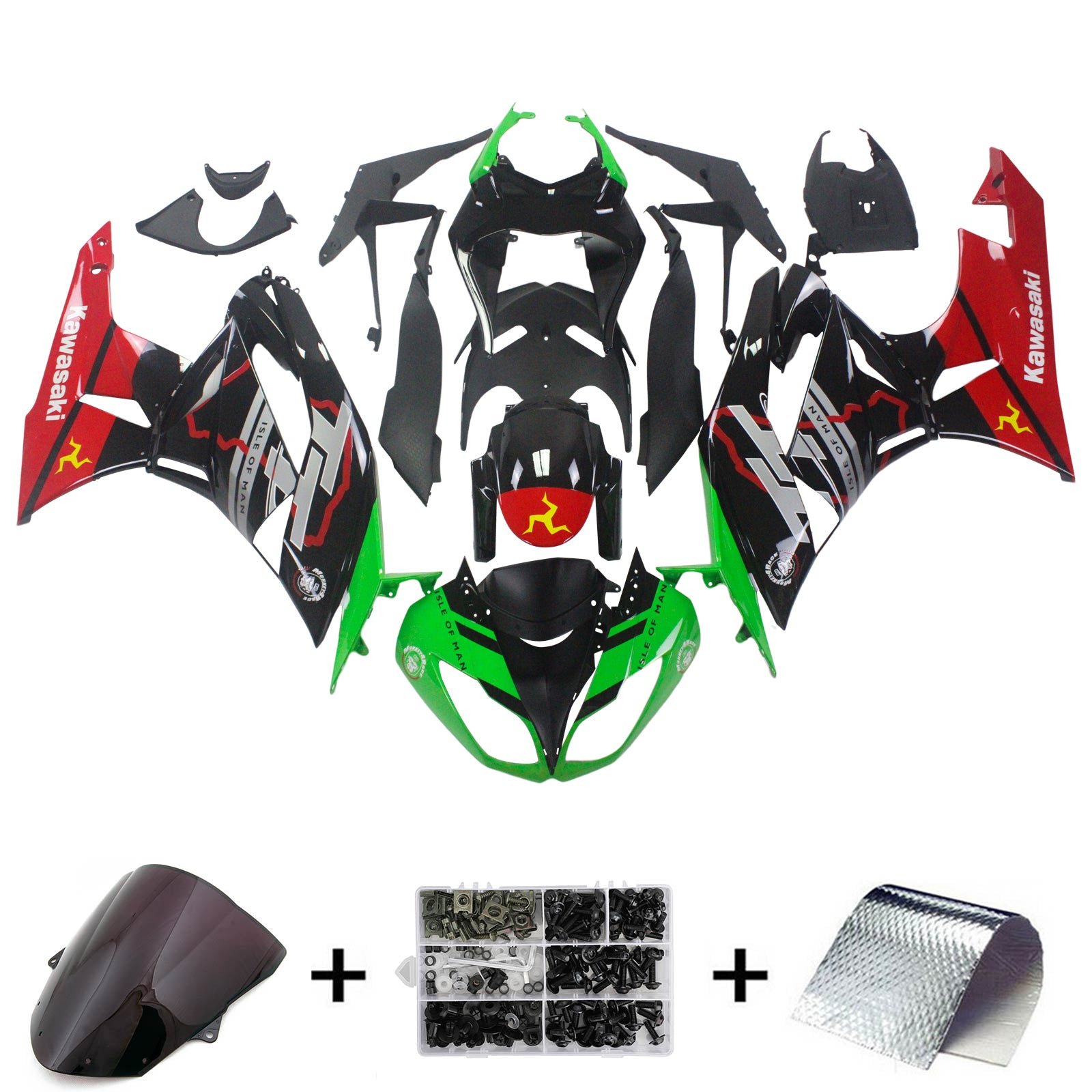 Amotopart Kawasaki 2009-2012 ZX6R 636 Kit de carenado verde rojo negro