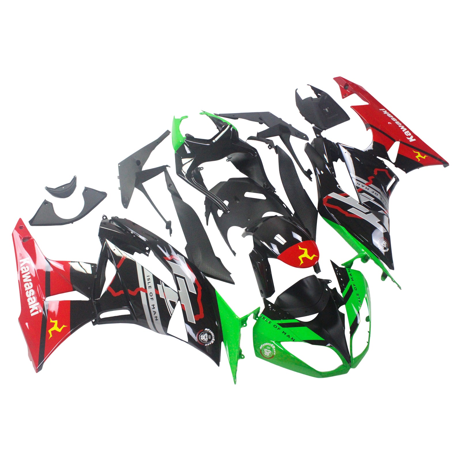 Amotopart Kawasaki 2009-2012 ZX6R 636 Green Red Black Fairing Kit