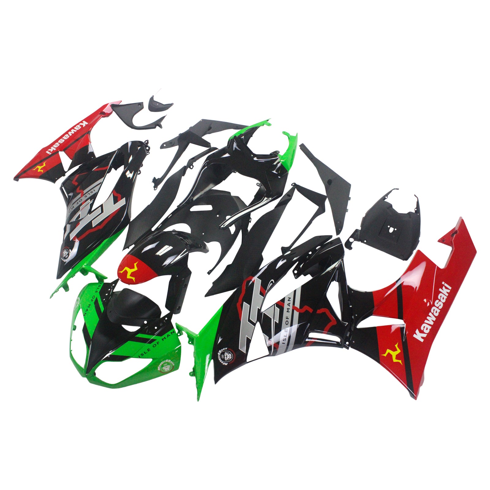 Amotopart Kawasaki 2009-2012 ZX6R 636 Green Red Black Fairing Kit