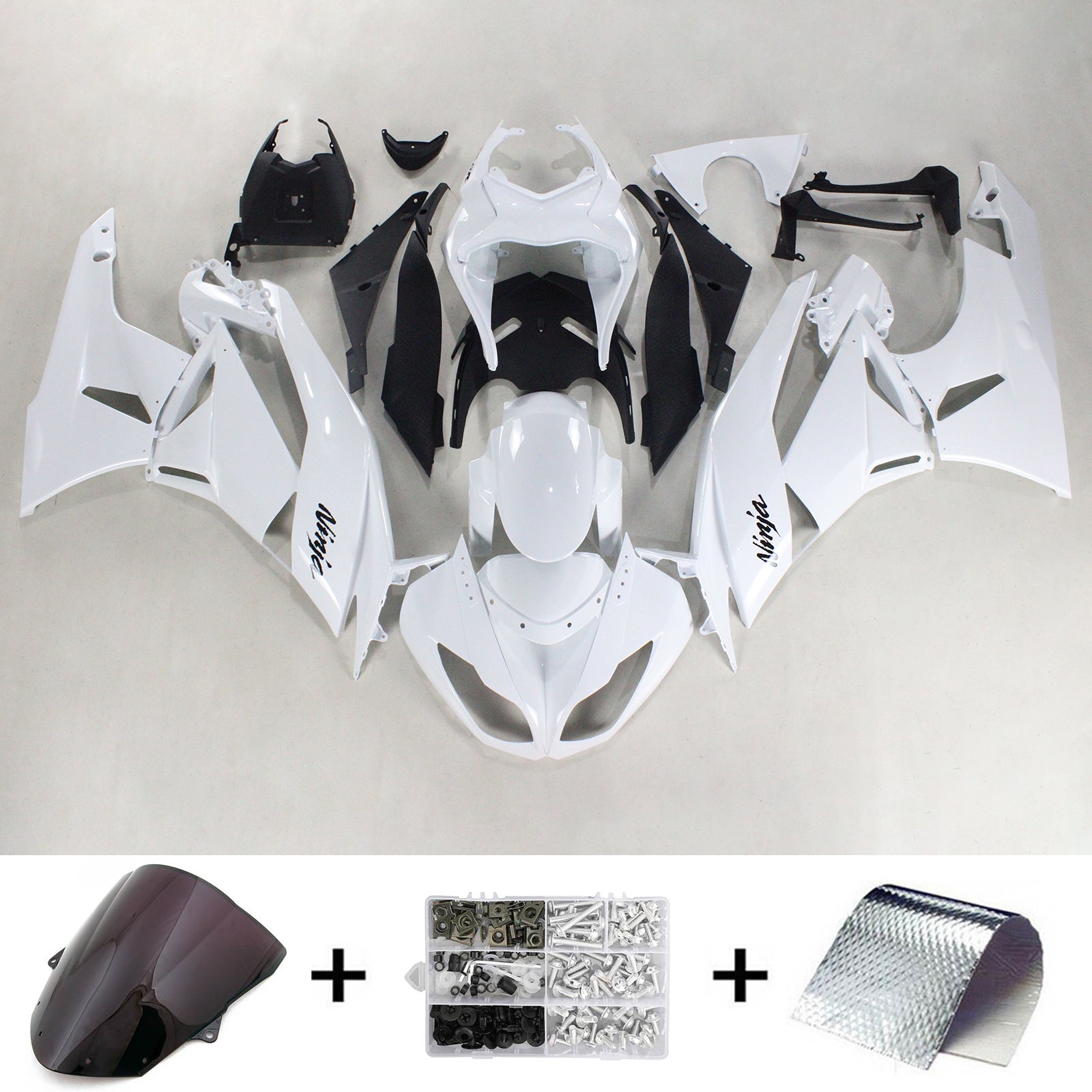 Amotopart Kawasaki 2009-2012 ZX6R 636 Kit de carenado blanco negro