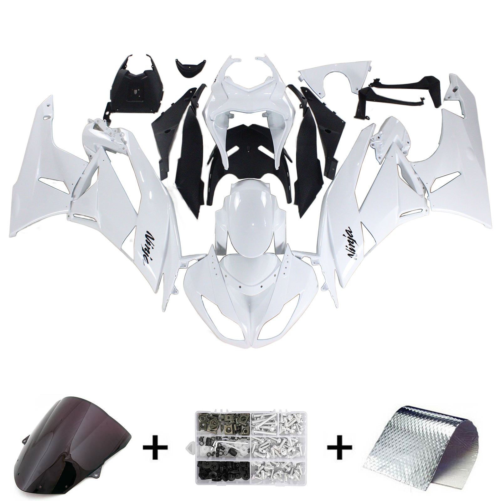 Amotopart Kawasaki 2009-2012 ZX6R 636 White Black Fairing Kit