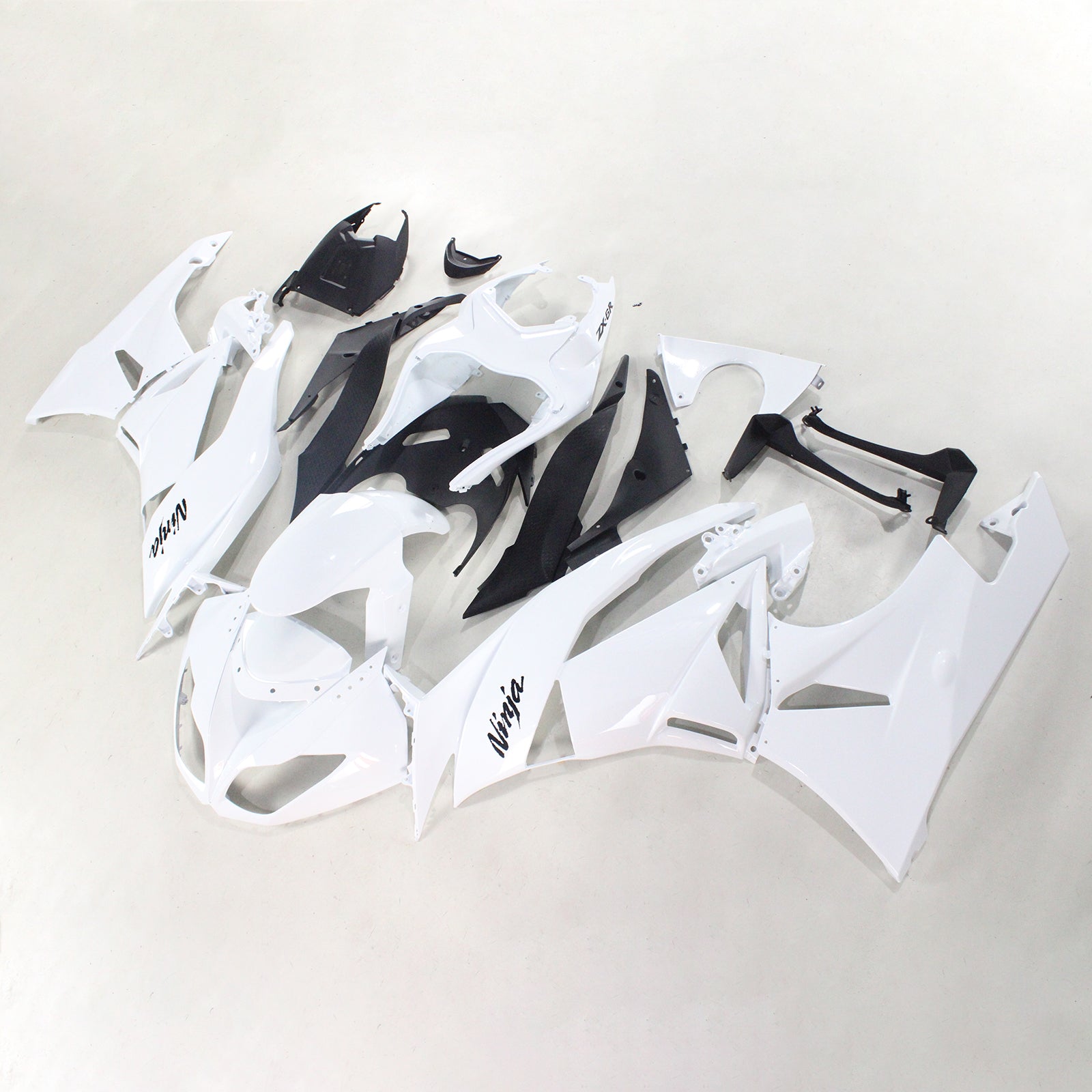 Amotopart Kawasaki 2009-2012 ZX6R 636 White Black Fairing Kit