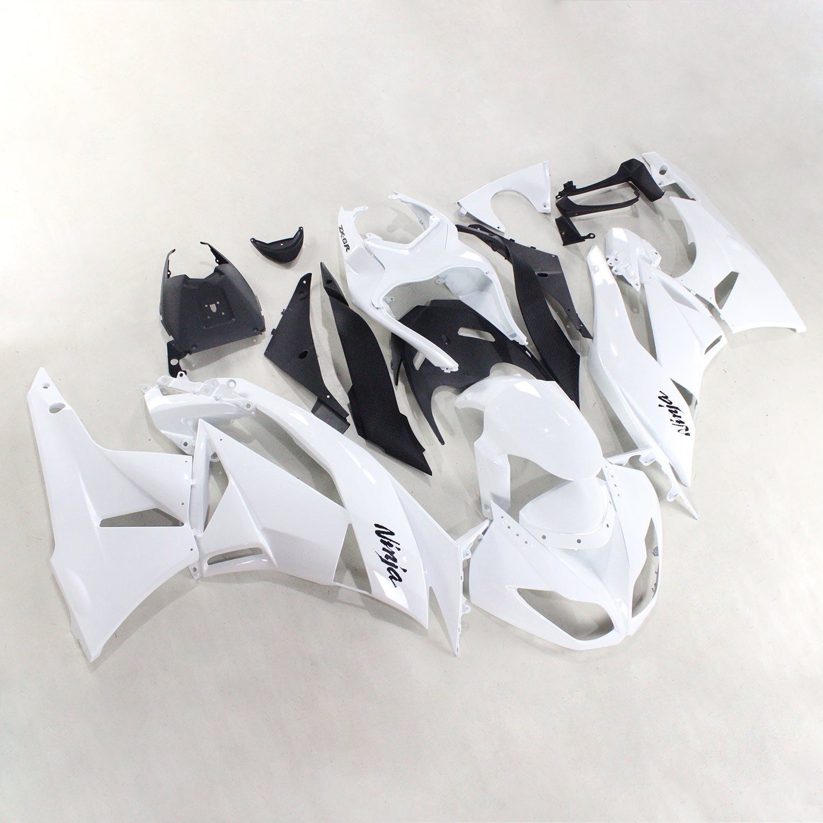 Amotopart Kawasaki 2009-2012 ZX6R 636 White Black Fairing Kit