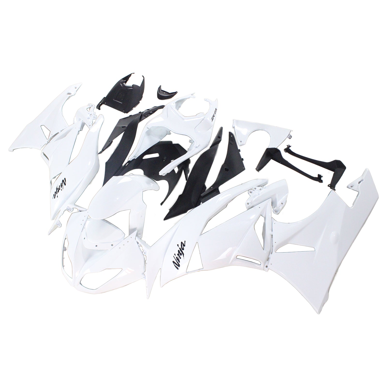 Amotopart Kawasaki 2009-2012 ZX6R 636 White Black Fairing Kit