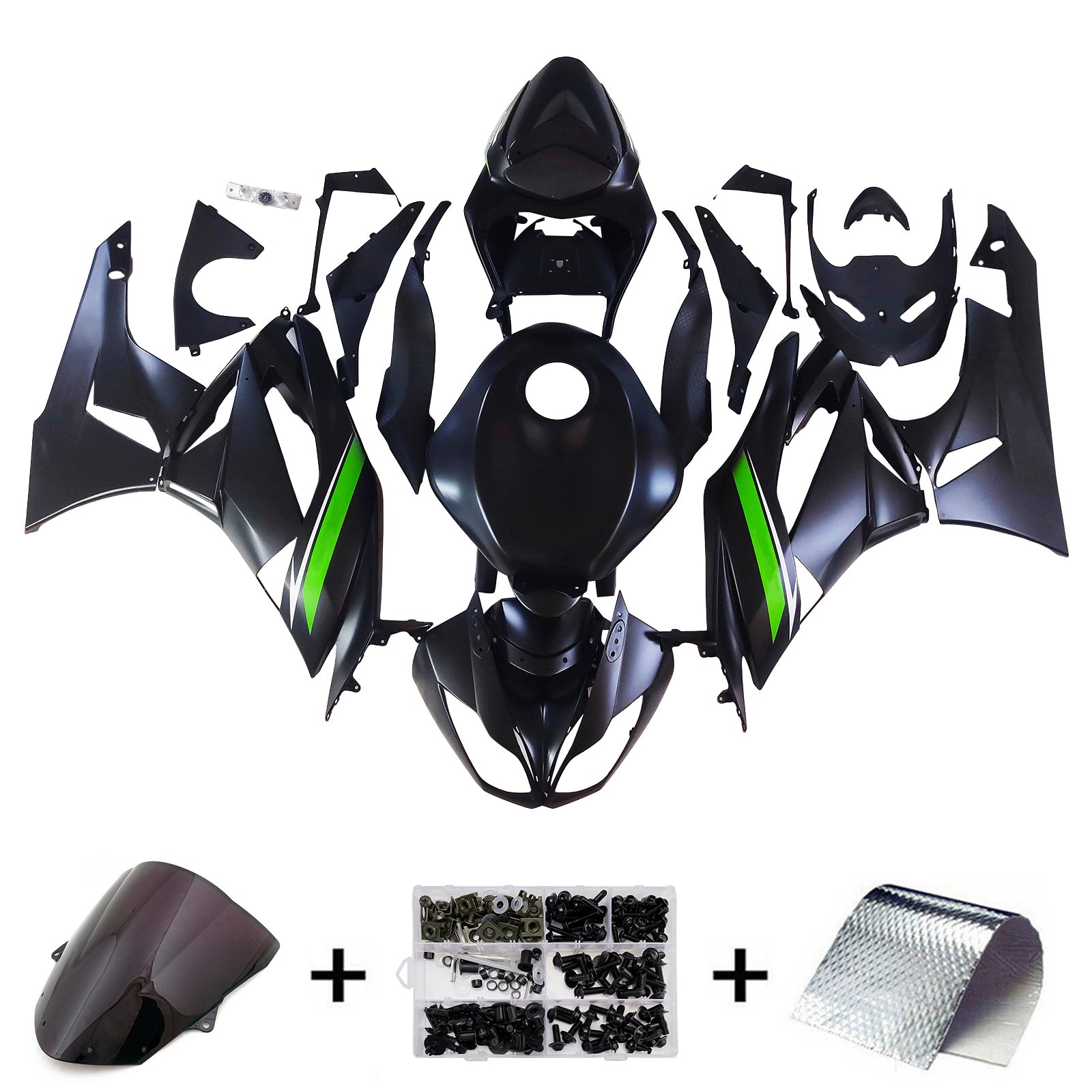AMOTOPART KAWASAKI 2009-2012 ZX6R 636 Black Fairing Kit