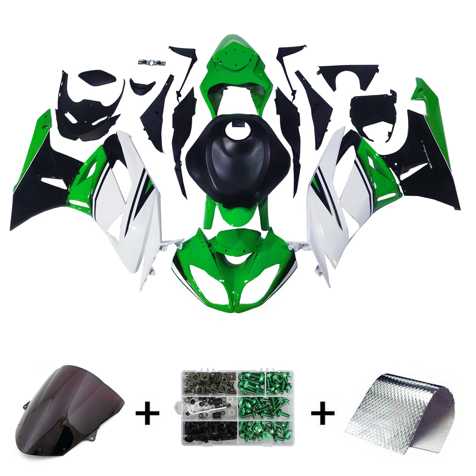 Amotopart Kawasaki 2009-2012 ZX6R 636 Green&White Fairing Kit