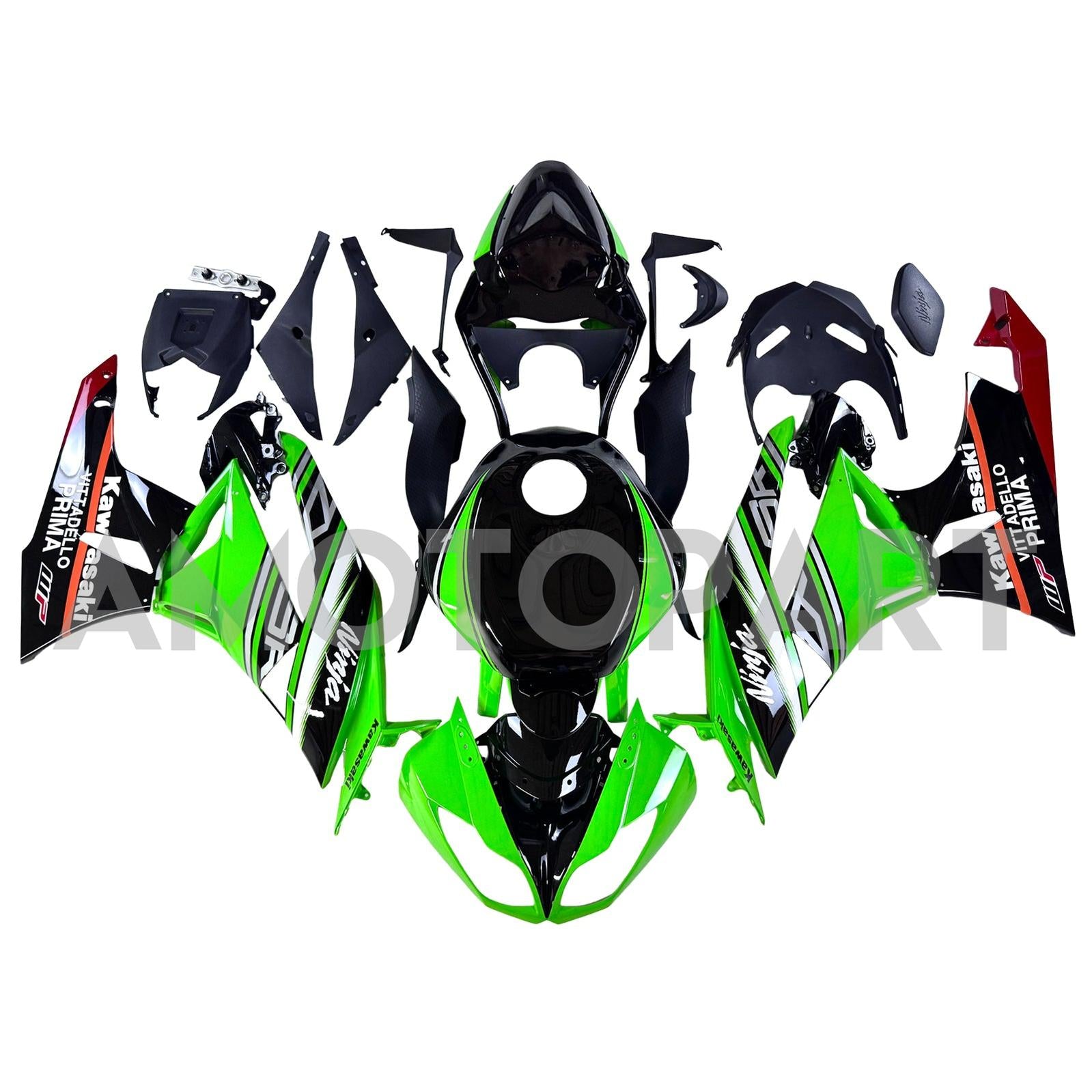 Kit carena Amotopart Kawasaki 2009-2012 ZX6R 636 Verde Style7