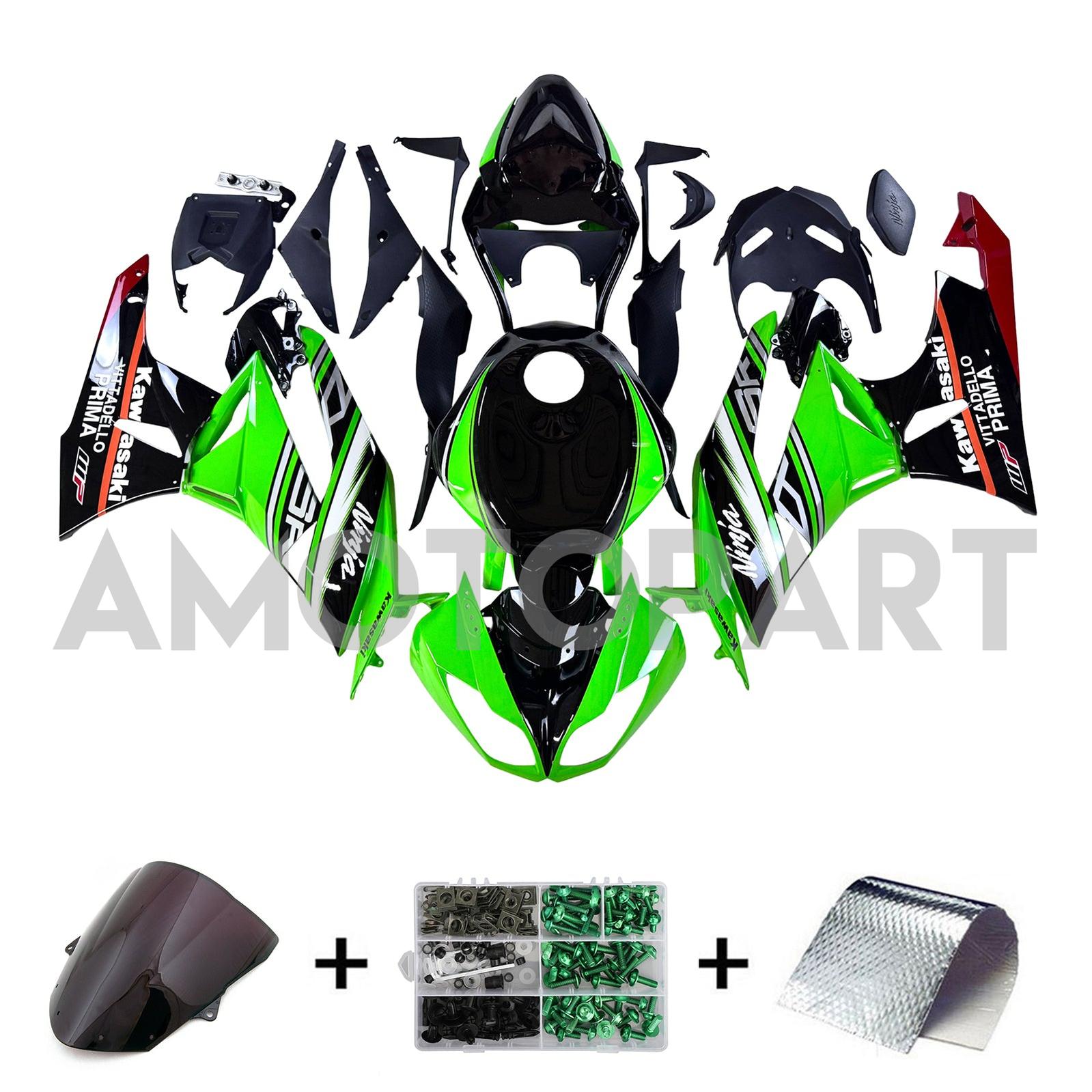 Amotopart Kawasaki 2009-2012 ZX6R 636 Green Style7 Fairing Kit