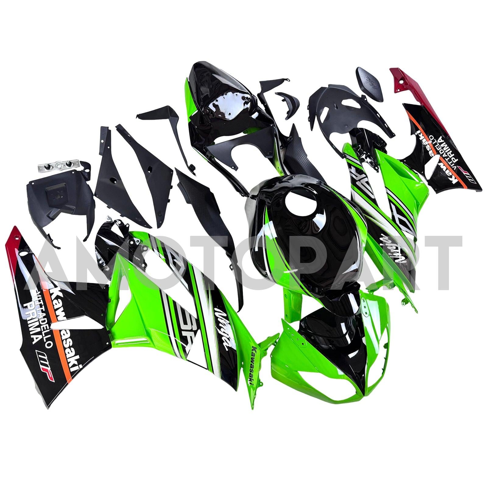 Amotopart Kawasaki 2009-2012 ZX6R 636 Green Style7 Fairing Kit