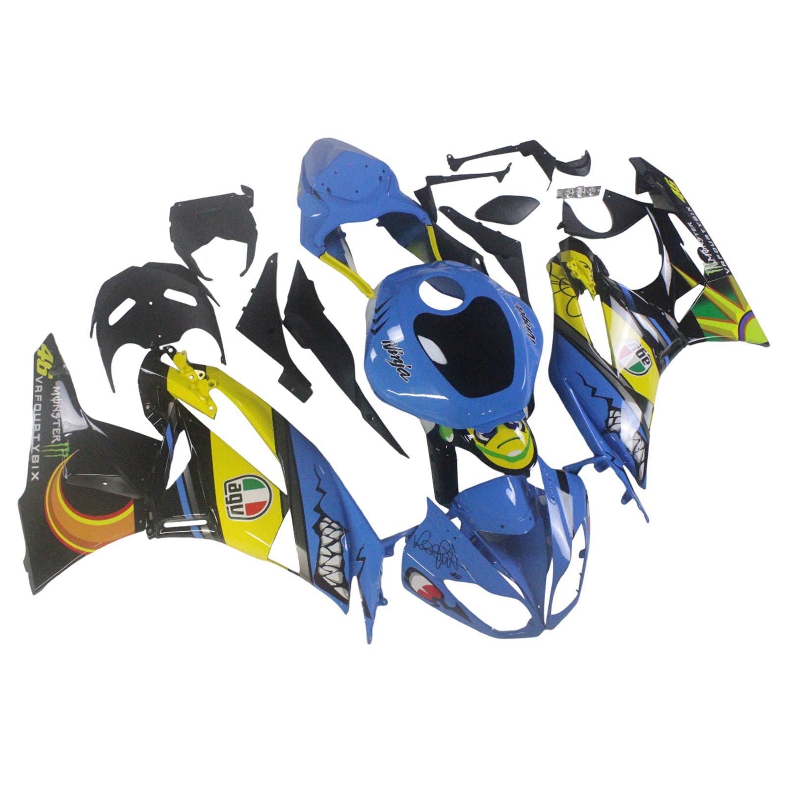 Amotopart Kawasaki 2009-2012 ZX6R 636 Blue&Yellow Monster Fairing Kit