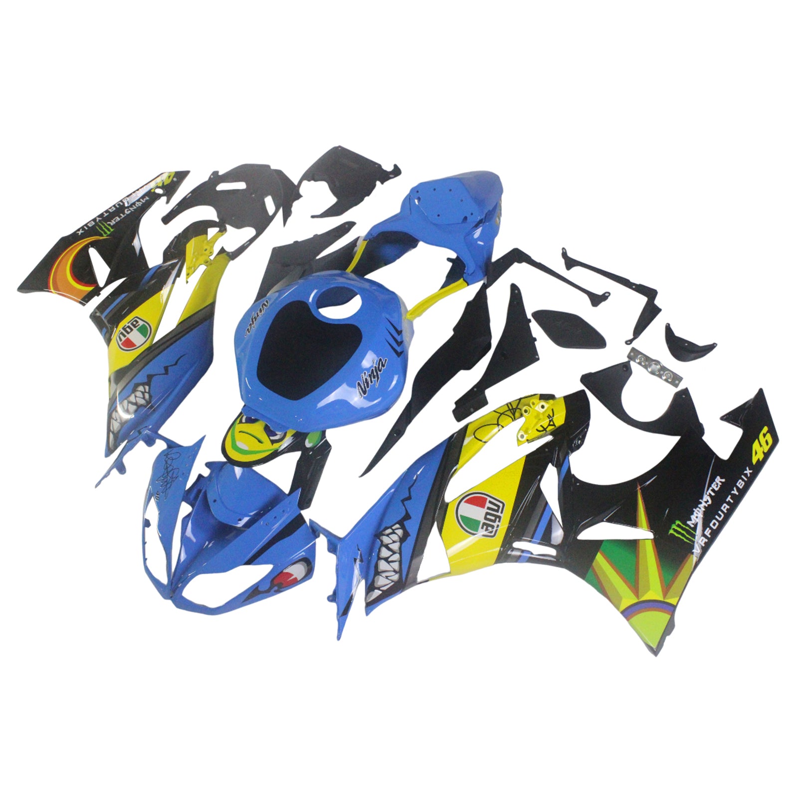 Amotopart Kawasaki 2009-2012 ZX6R 636 Kit de carénage Monster bleu et jaune