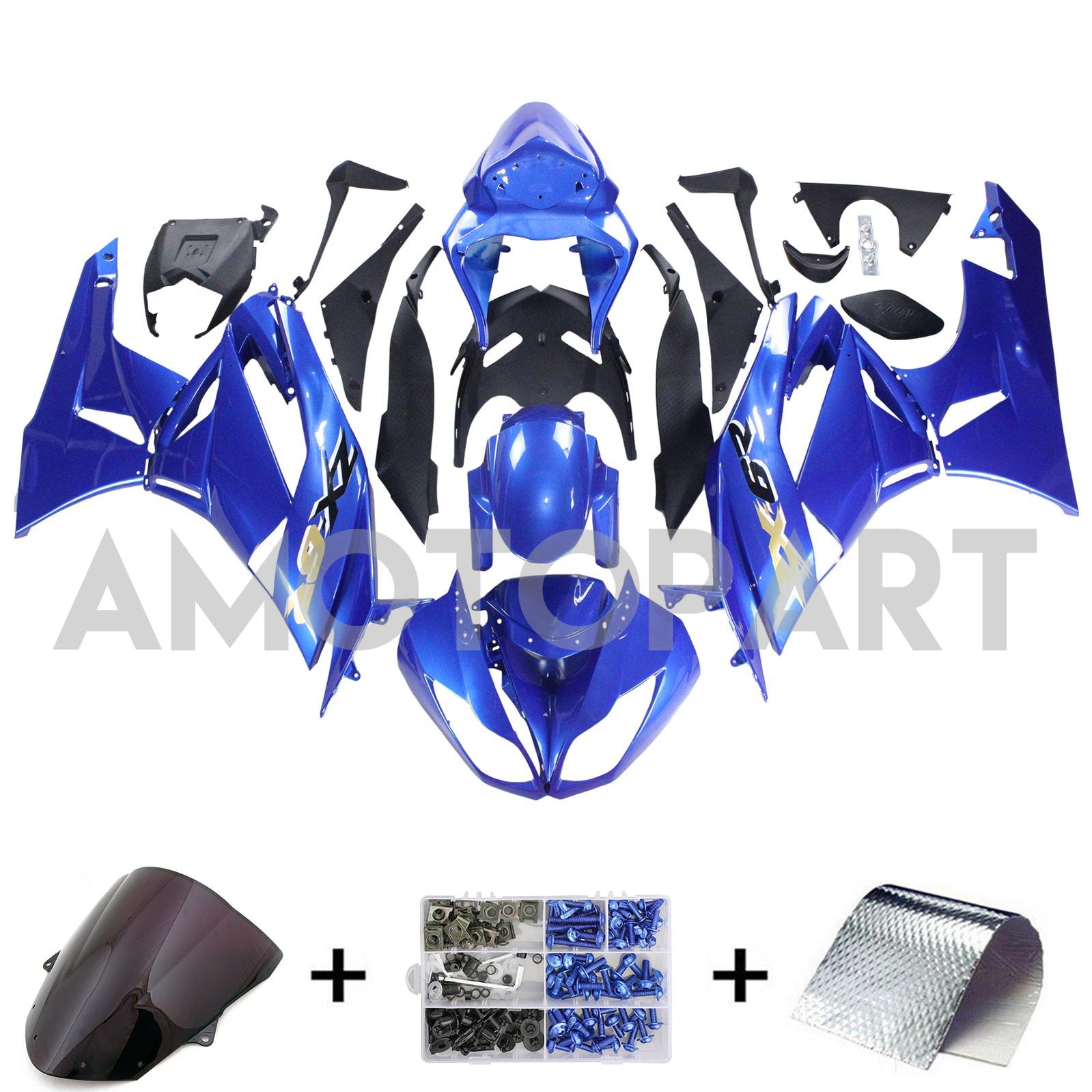 Amotopart Kawasaki 2009-2012 ZX6R 636 Blaues Verkleidungskit