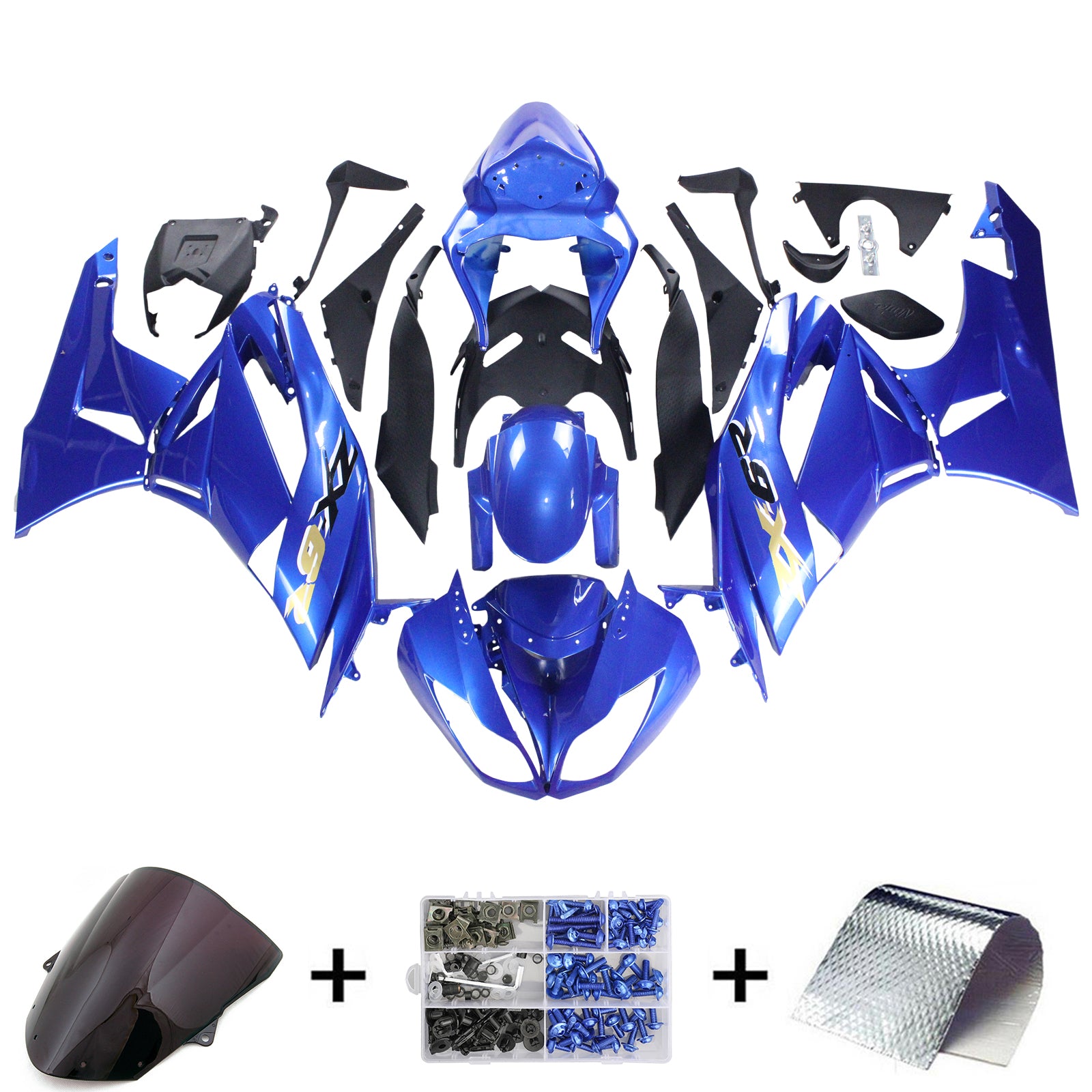 Amotopart Kawasaki 2009-2012 ZX6R 636 Kit de carenado azul