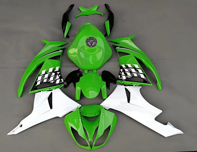 Amotopart Kawasaki 2009-2012 ZX6R 636 Green&White Style1 Fairing Kit