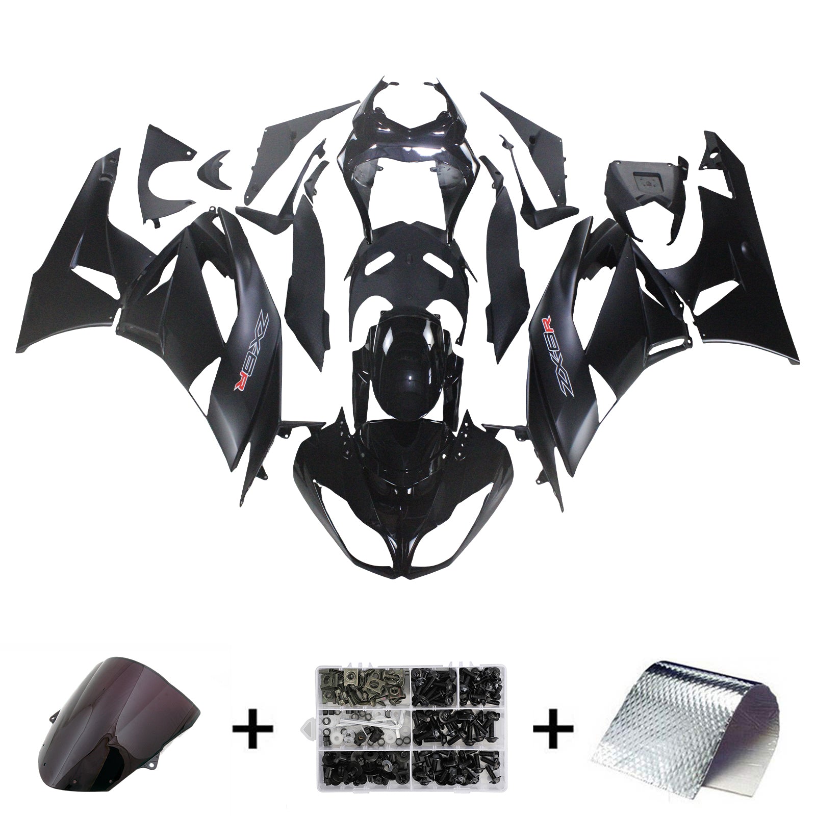 Amotopart Kawasaki ZX6R 636 2009-2012 Kit de carenado negro mate