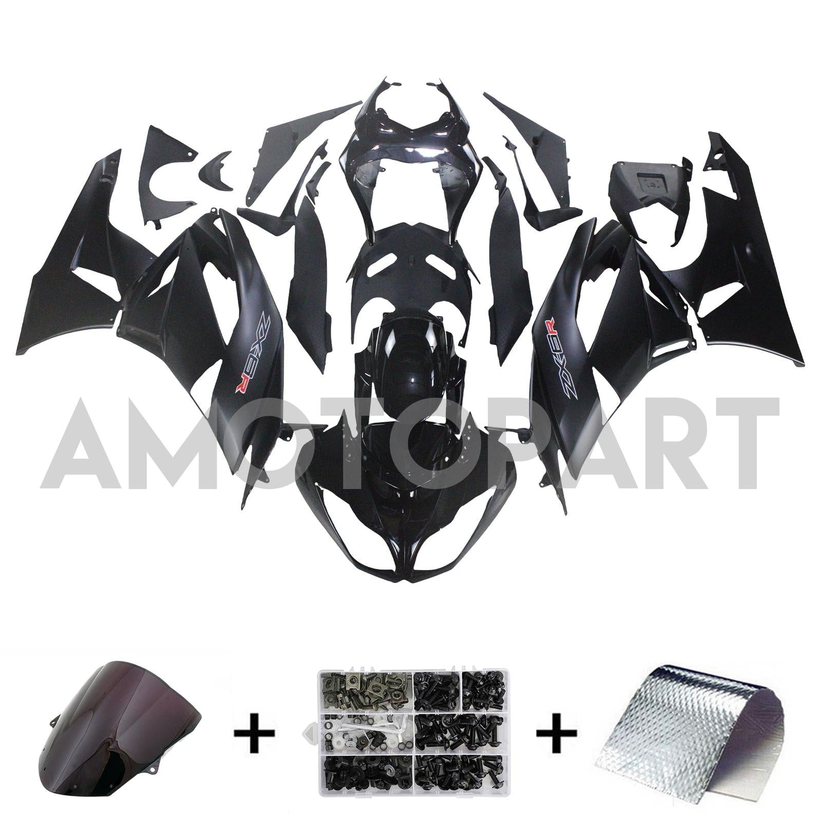 Amotopart Kawasaki ZX6R 636 2009-2012 Matte Black Fairing Kit