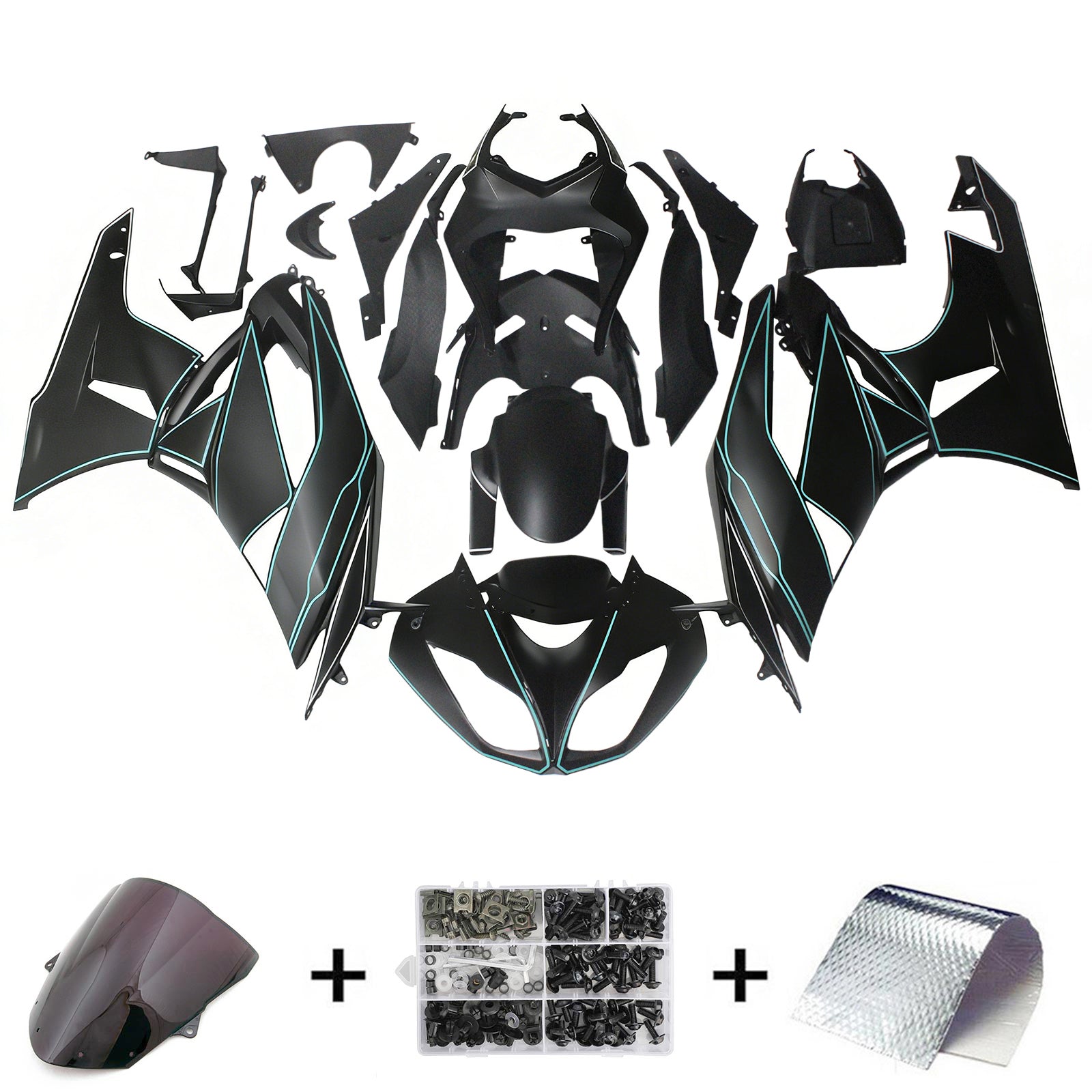 Amotopart Kawasaki 2009-2012 ZX6R 636 Kit carena linea nera e blu