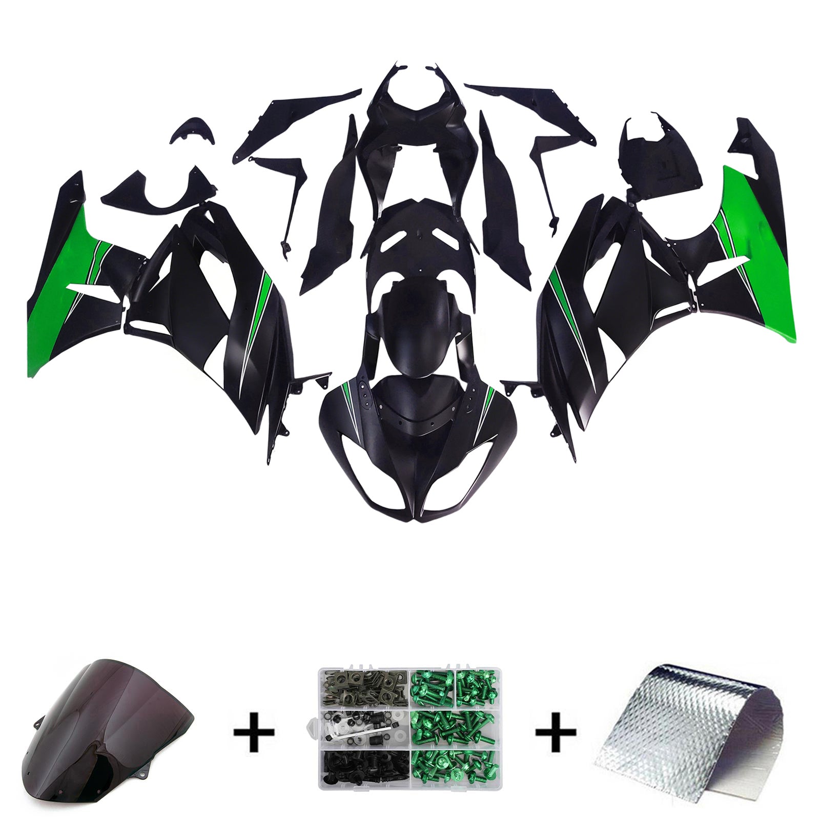 Amotopart Kawasaki 2009-2012 ZX6R 636 Green&Black Style1 Fairing Kit