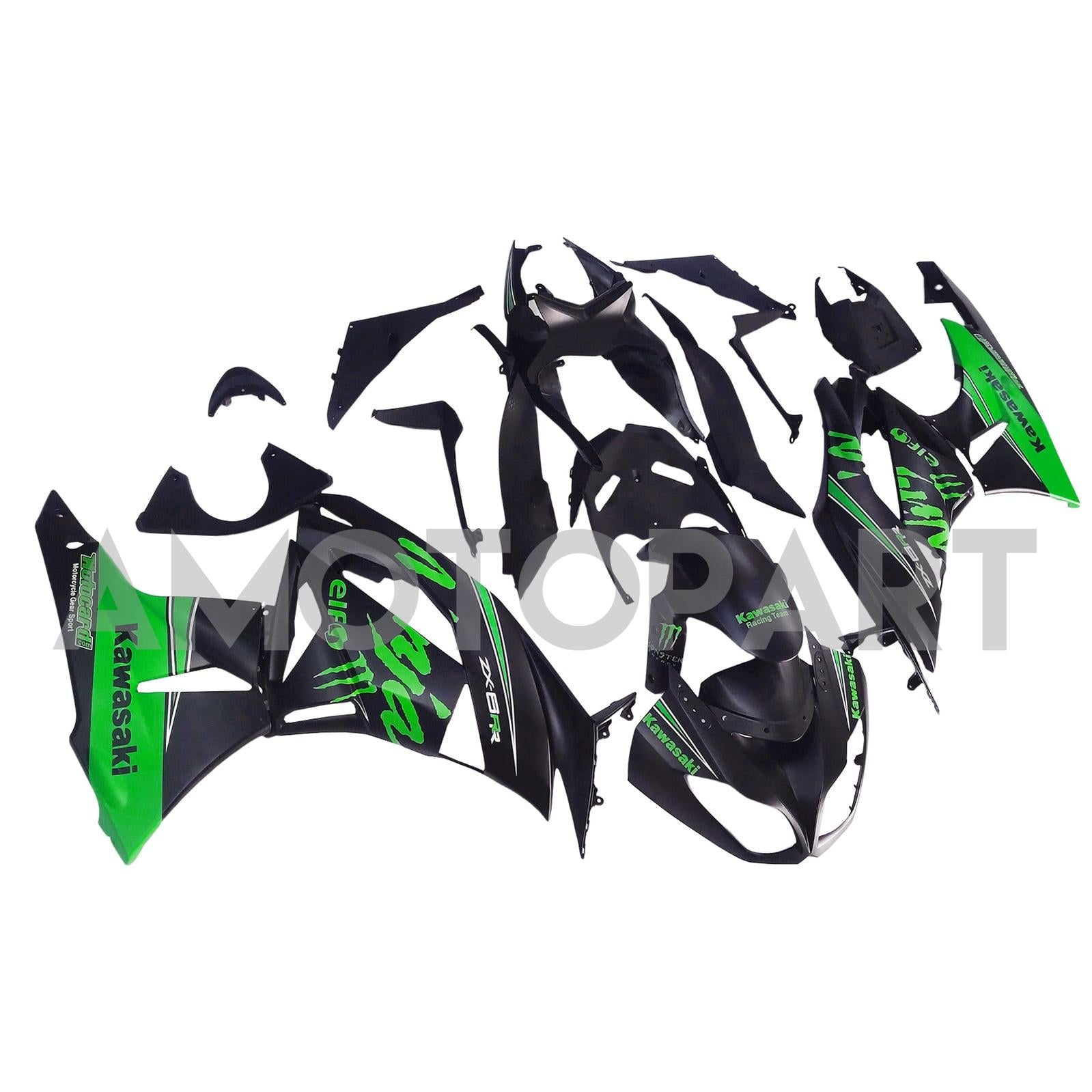 Amotopart Kawasaki 2009-2012 ZX6R 636 グリーン&ブラック Style1 フェアリングキット