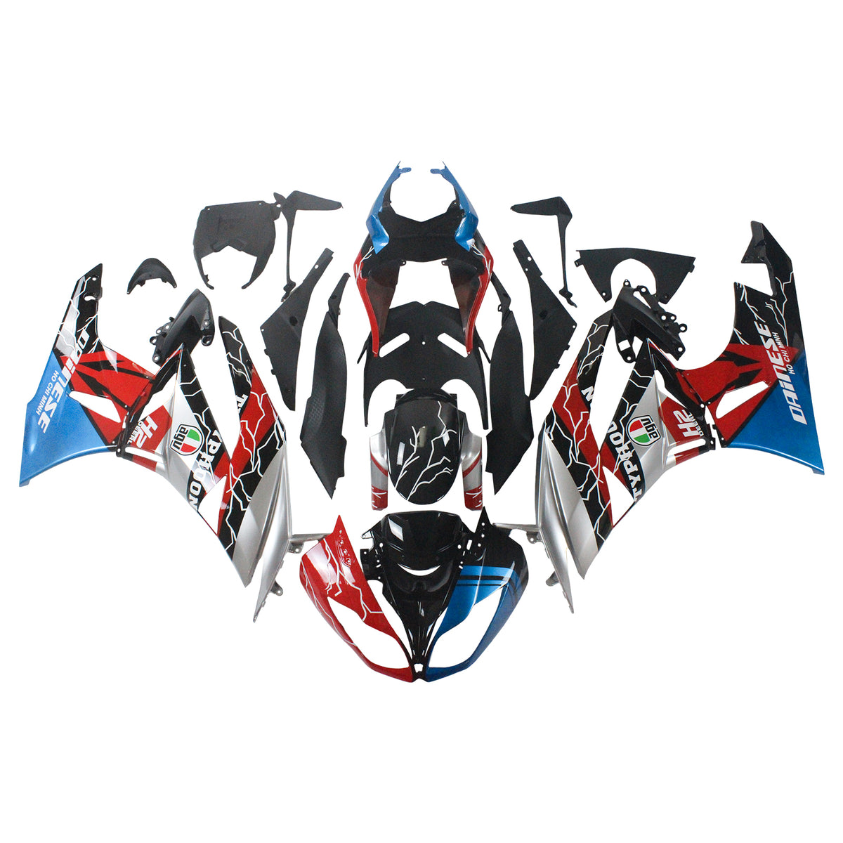 Amotopart Kawasaki 2009-2012 ZX6R 636 Kit de carénage rouge et bleu