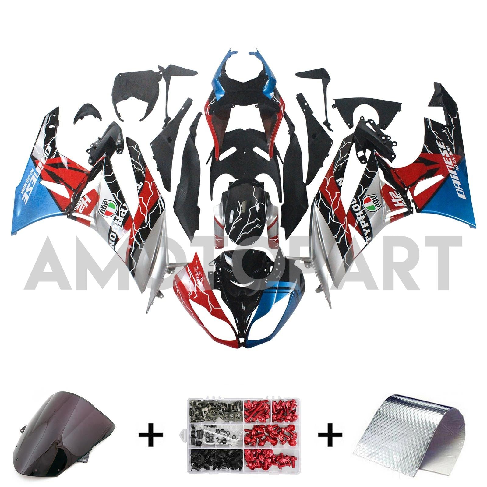 Amotopart Kawasaki 2009–2012 ZX6R 636 Rot&Blaues Verkleidungskit