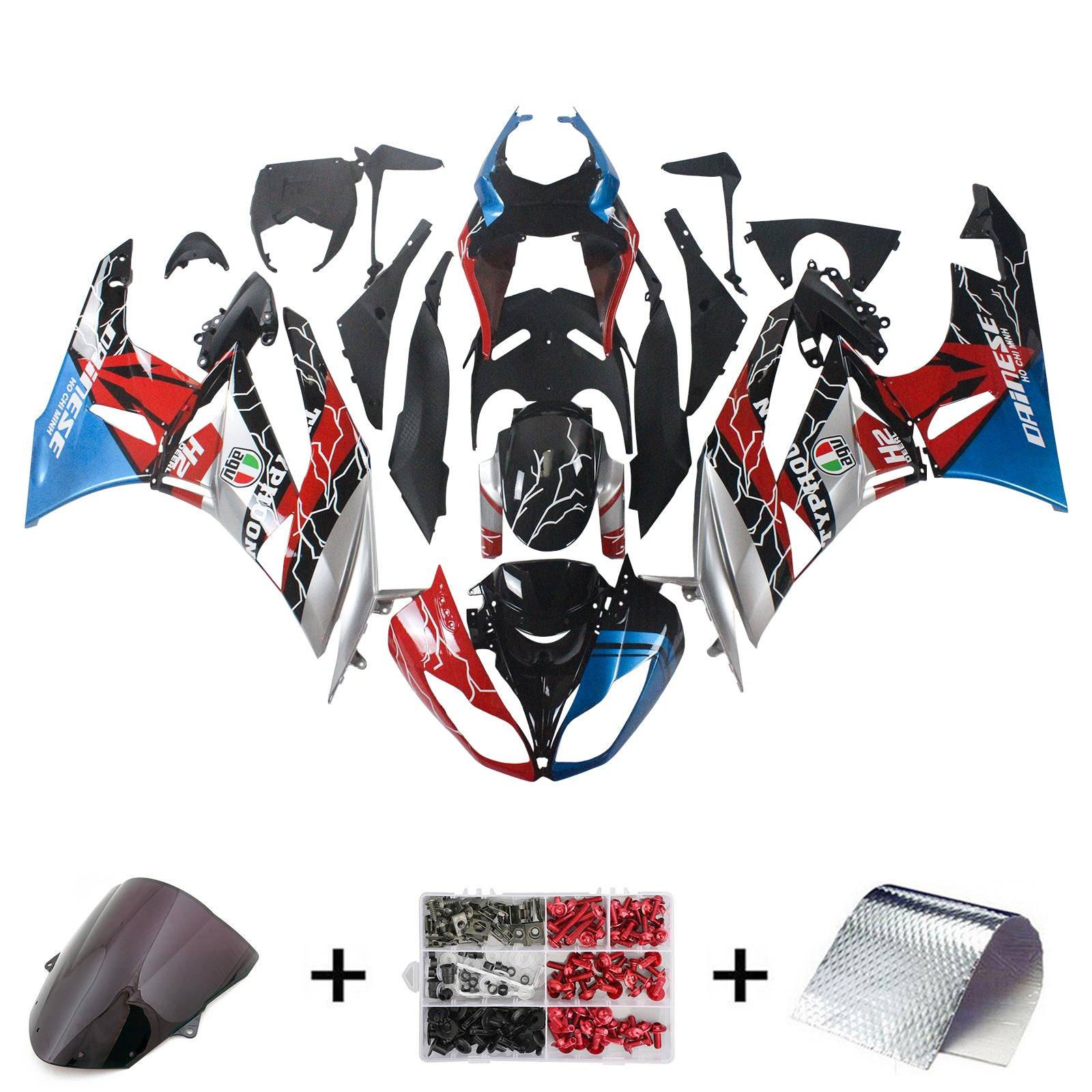 Amotopart Kawasaki 2009-2012 ZX6R 636 Kit de carenado rojo y azul