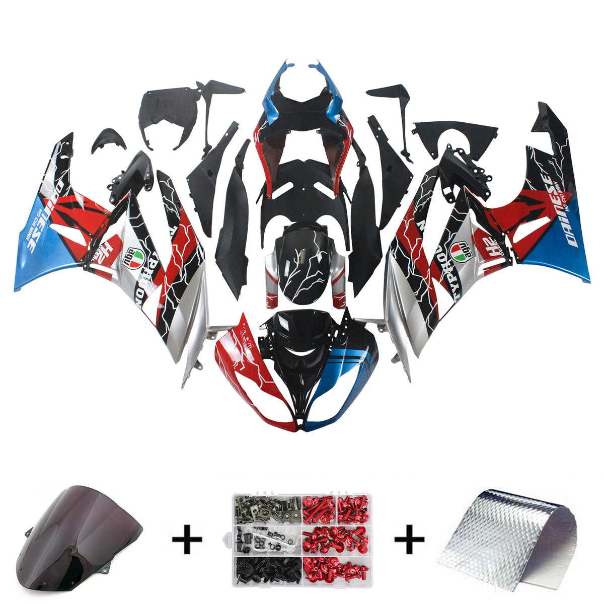 Amotopart Kawasaki 2009-2012 ZX6R 636 Kit de carénage rouge et bleu