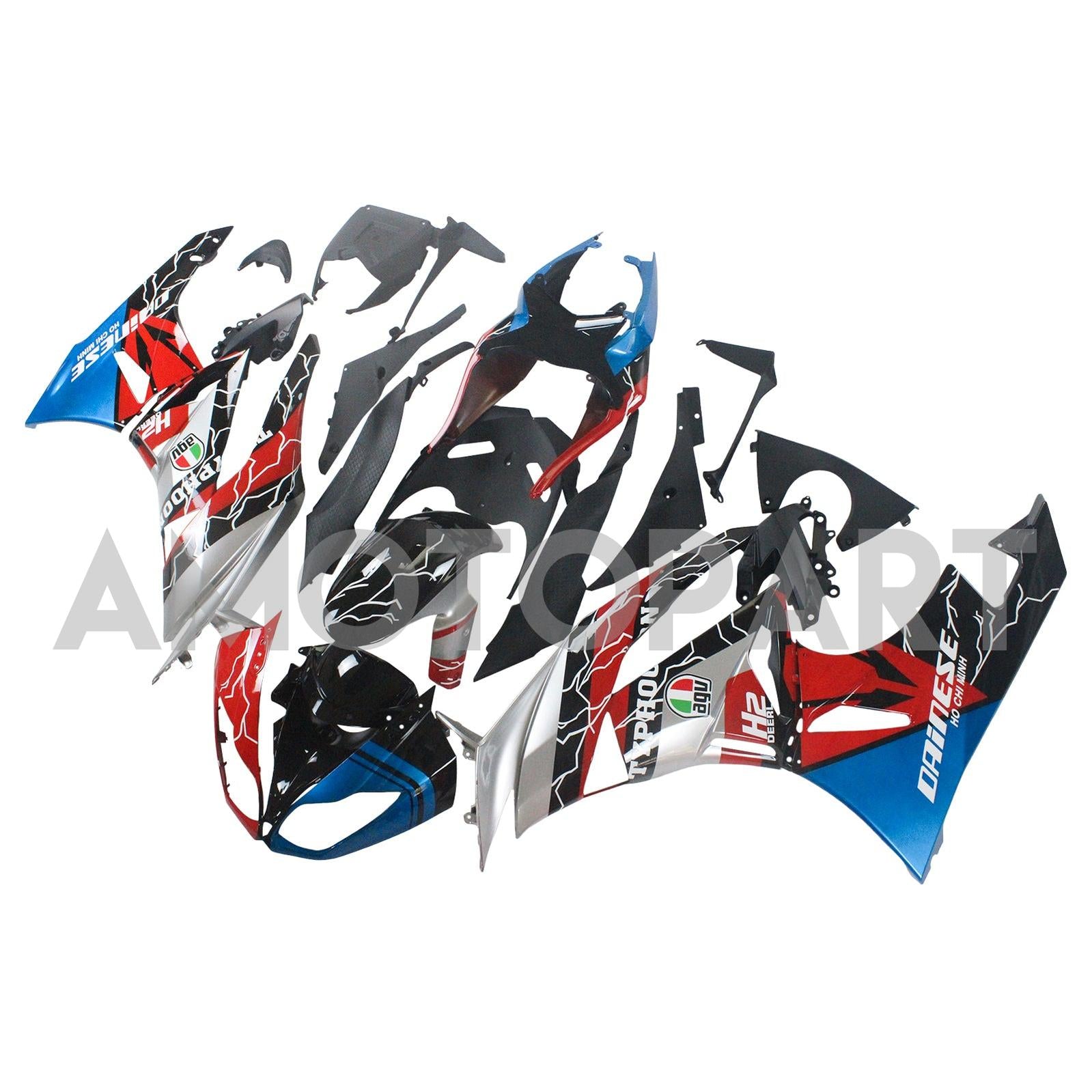 Amotopart Kawasaki 2009–2012 ZX6R 636 Rot&Blaues Verkleidungskit