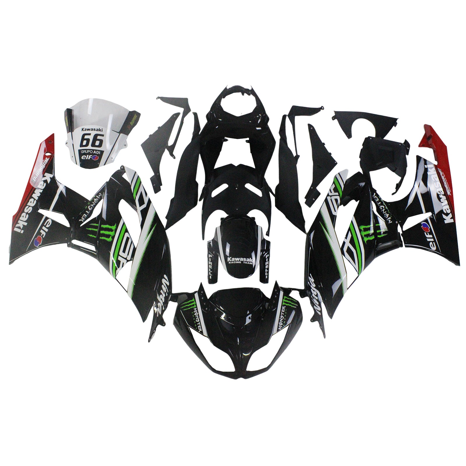 Amotopart Kawasaki 2009-2012 ZX6R 636 Black with Green Logo Fairing Kit