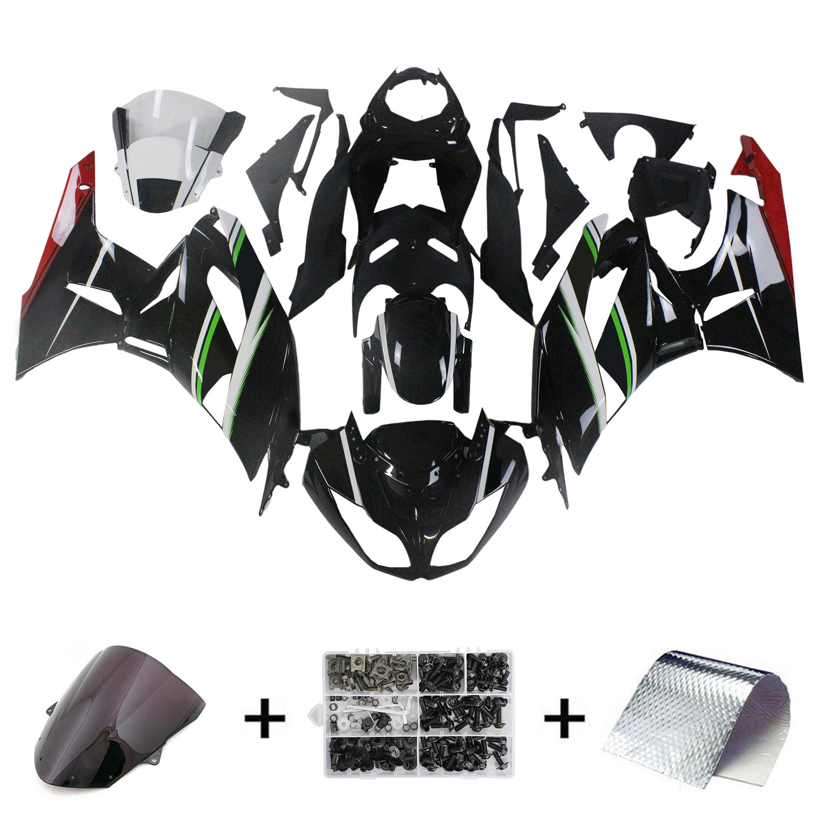 Amotopart Kawasaki 2009-2012 ZX6R 636 Black Fairing Kit