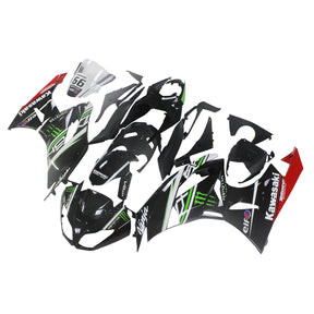 Amotopart Kawasaki 2009-2012 ZX6R 636 Kit carenatura nera con logo verde