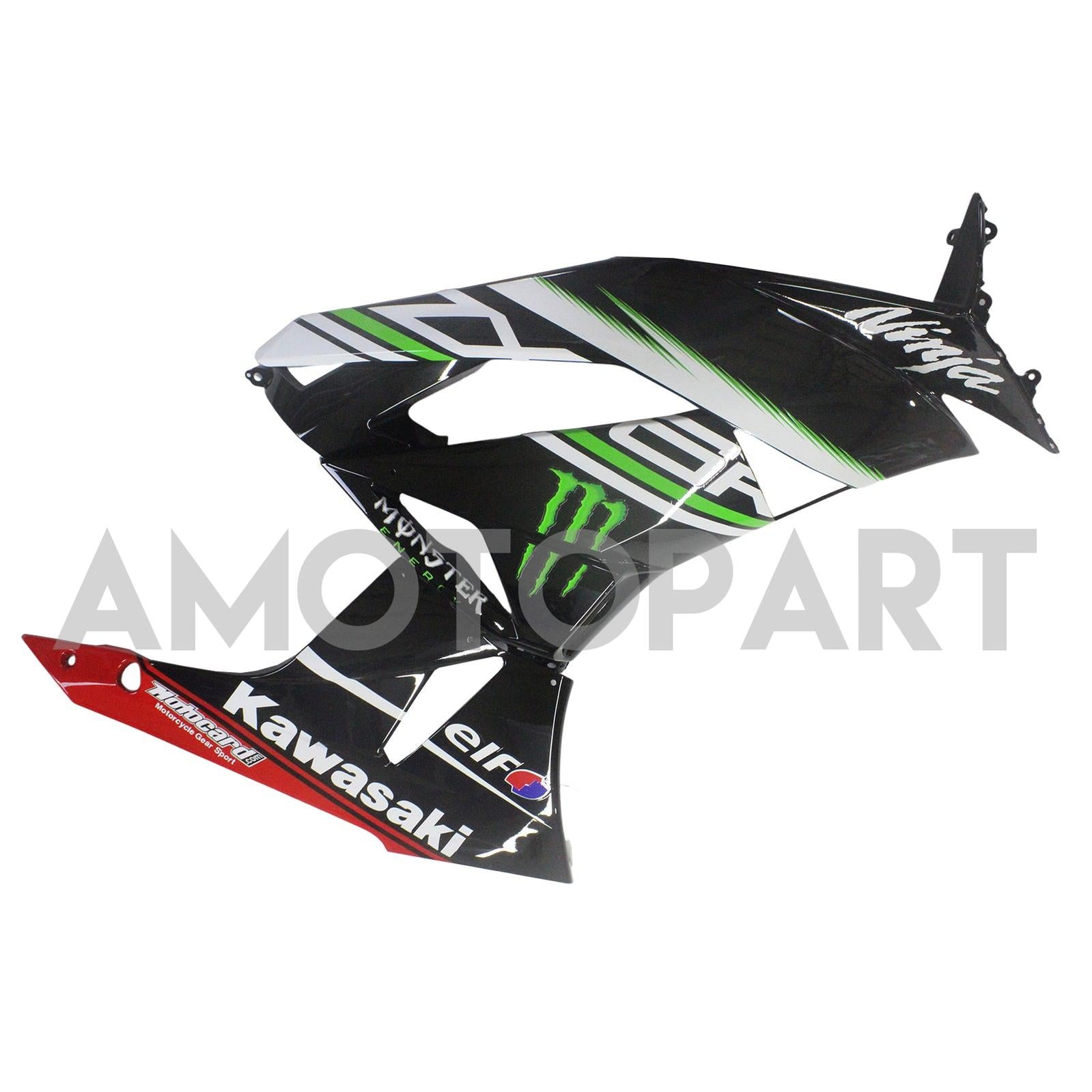 Amotopart Kawasaki 2009-2012 ZX6R 636 Black with Green Logo Fairing Kit