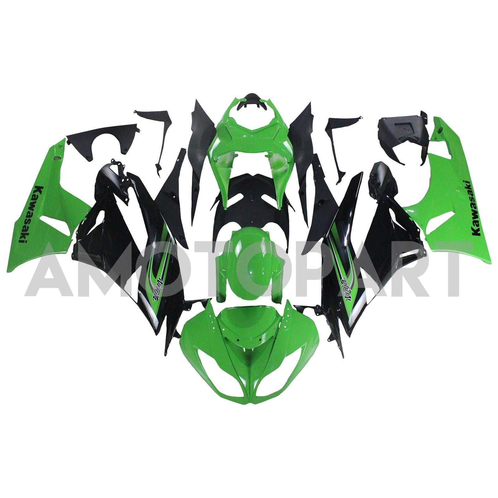 Amotopart Kawasaki 2009-2012 ZX6R 636 Green & Black Style3 Fairing Kit