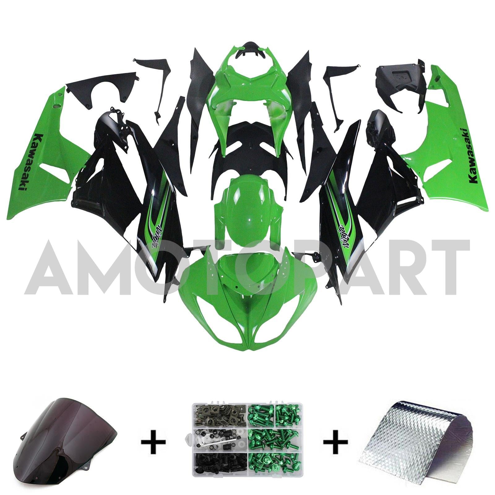 Amotopart Kawasaki 2009-2012 ZX6R 636 Green & Black Style3 Fairing Kit