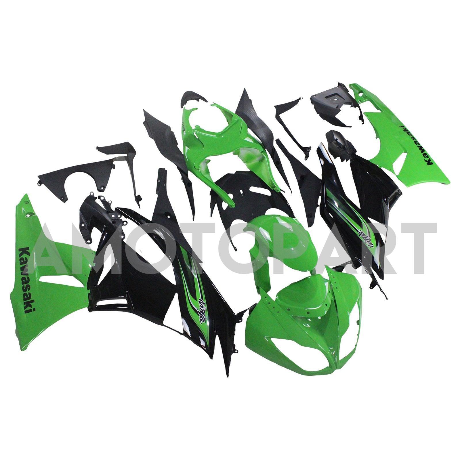 Amotopart Kawasaki 2009-2012 ZX6R 636 グリーン&ブラック Style3 フェアリングキット
