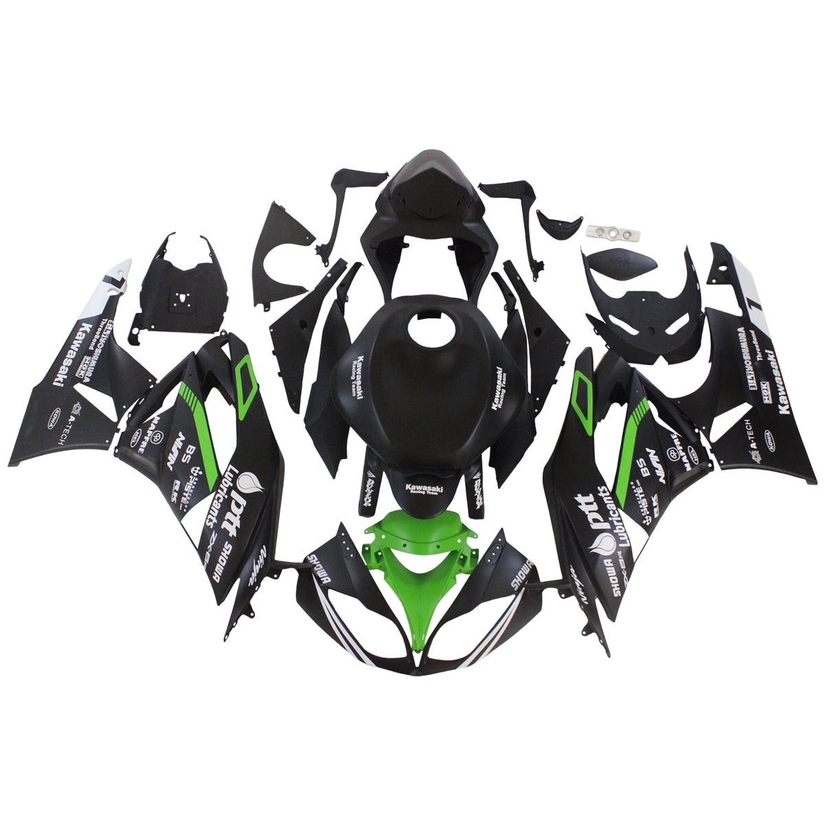 Amotopart Kit de carénage Kawasaki 2009-2012 ZX6R 636 vert et noir Style2