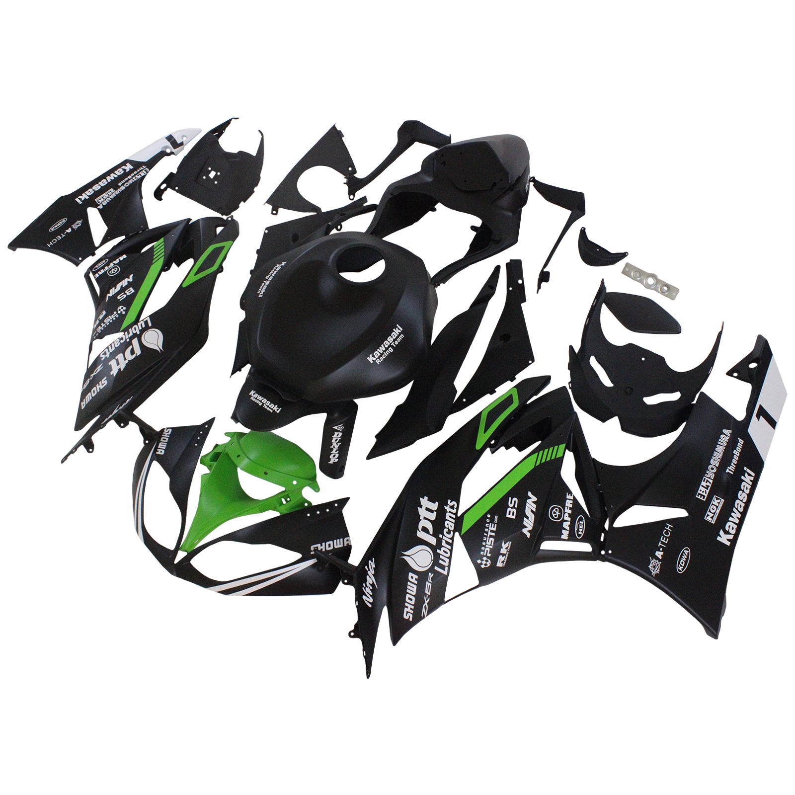 Amotopart Kawasaki 2009–2012 ZX6R 636 Grün &amp; Schwarz Style2 Verkleidungsset