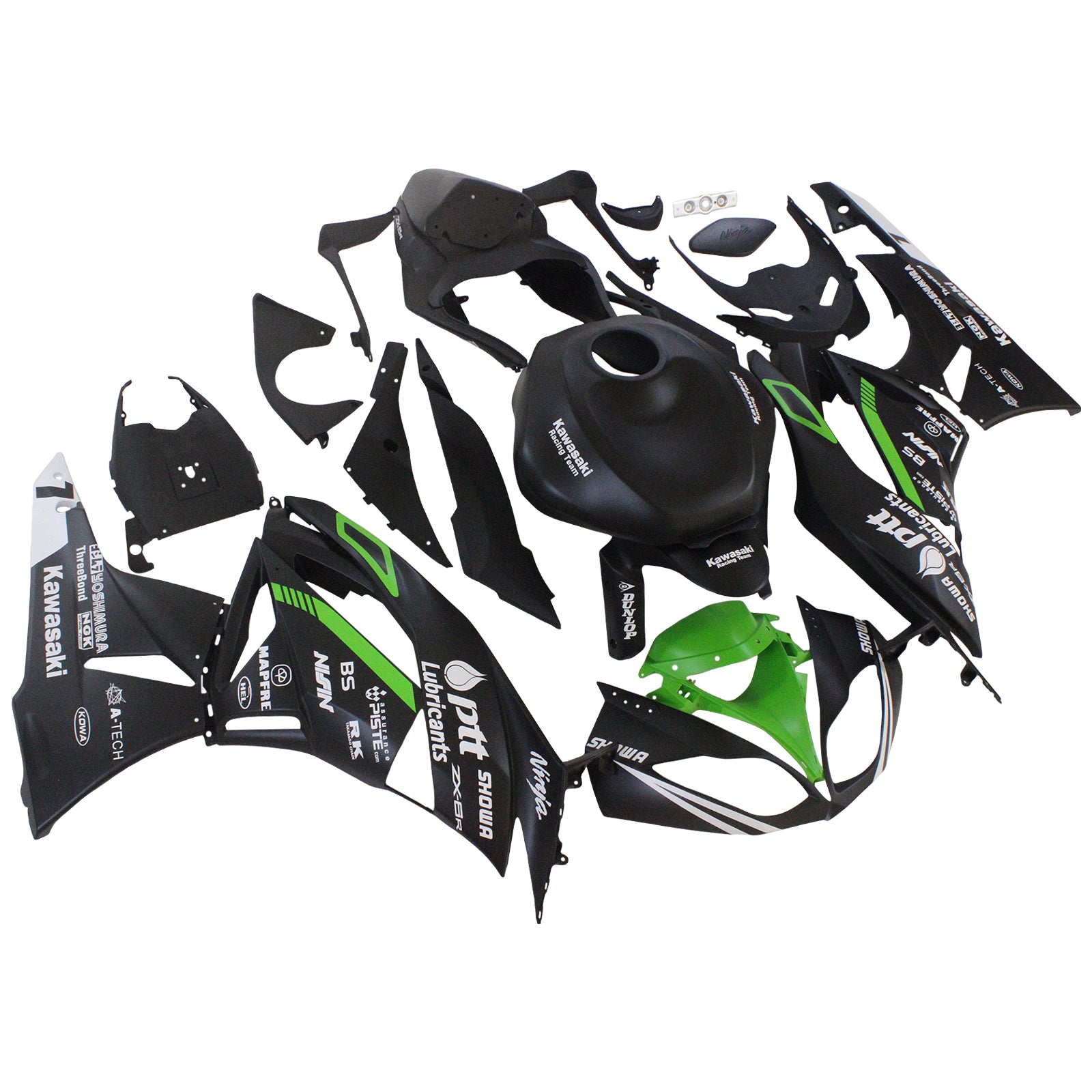 Amotopart Kawasaki 2009–2012 ZX6R 636 Grün &amp; Schwarz Style2 Verkleidungsset