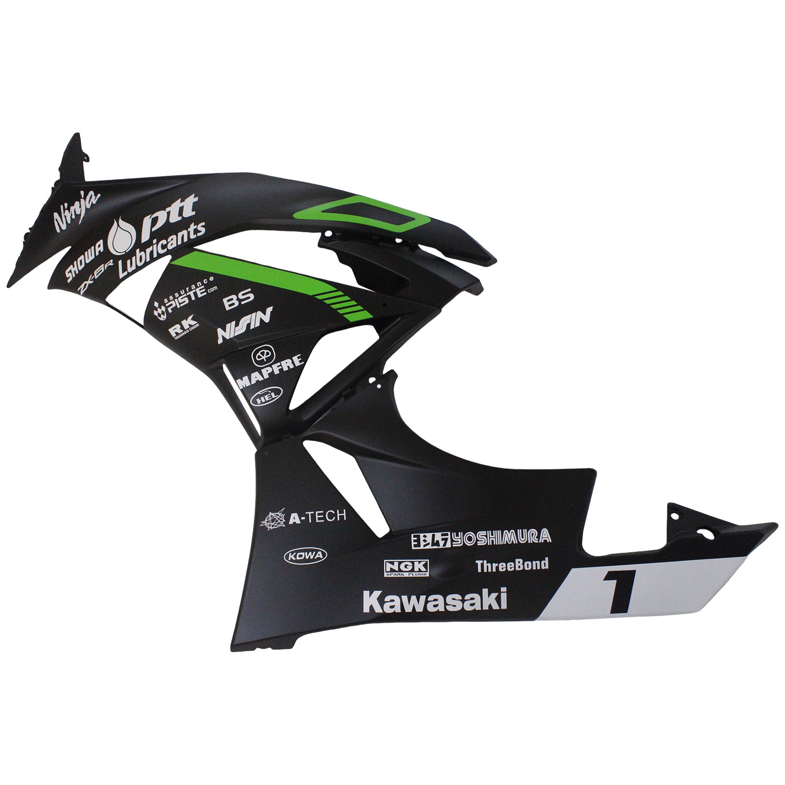 Amotopart Kawasaki 2009–2012 ZX6R 636 Grün &amp; Schwarz Style2 Verkleidungsset